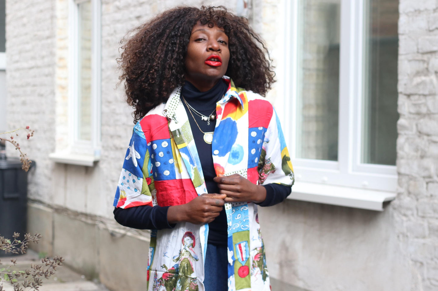 Vintage 90s Art Shirt| Unisex Abstract Patchwork Print Short Sleeve Viscose Blouse Size M