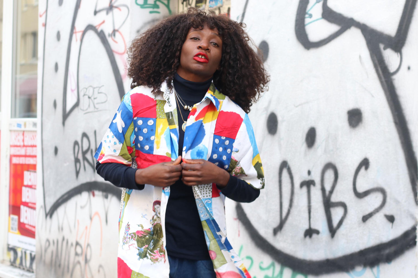 Vintage 90s Art Shirt| Unisex Abstract Patchwork Print Short Sleeve Viscose Blouse Size M