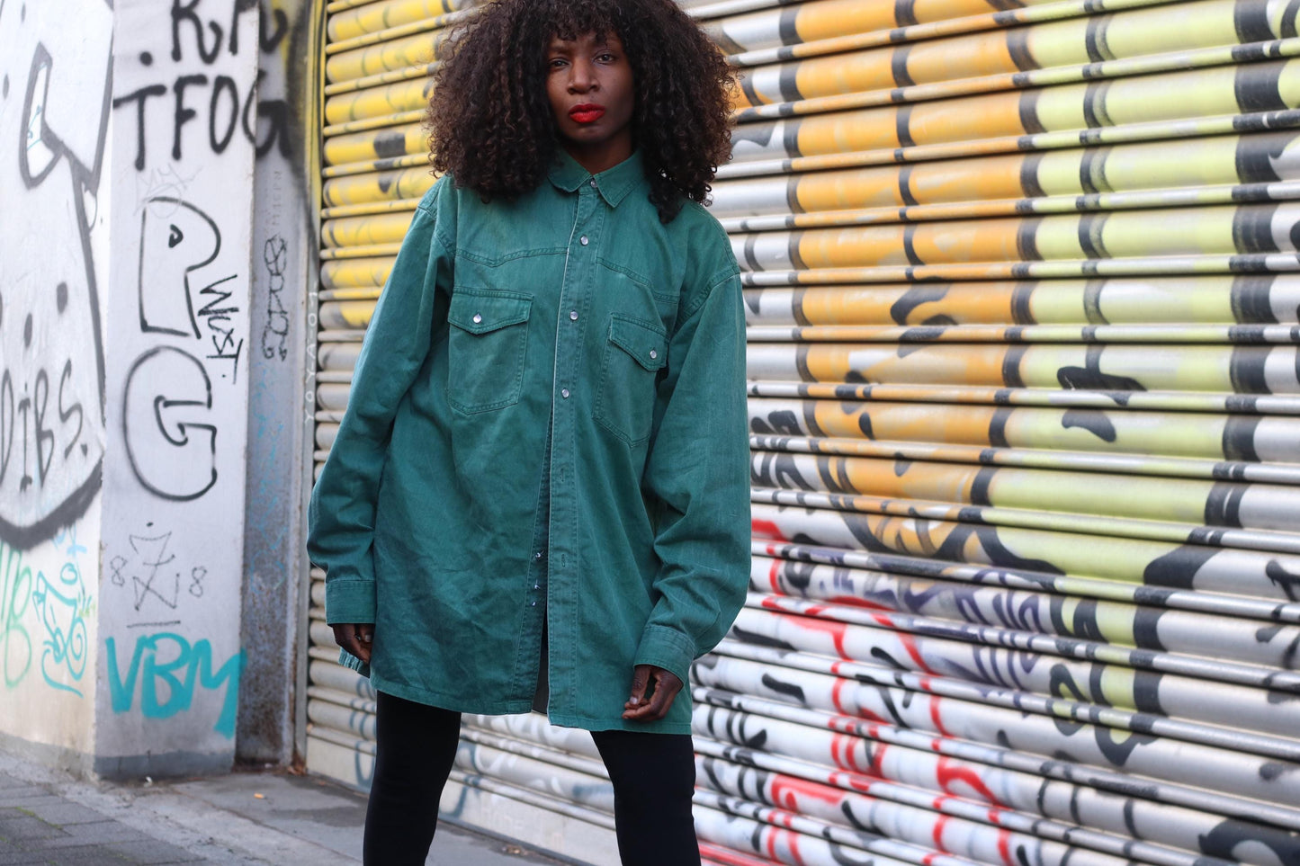 Vintage Arizona Jeans Green Denim Shirt 90s Oversized Cotton Button Up Top