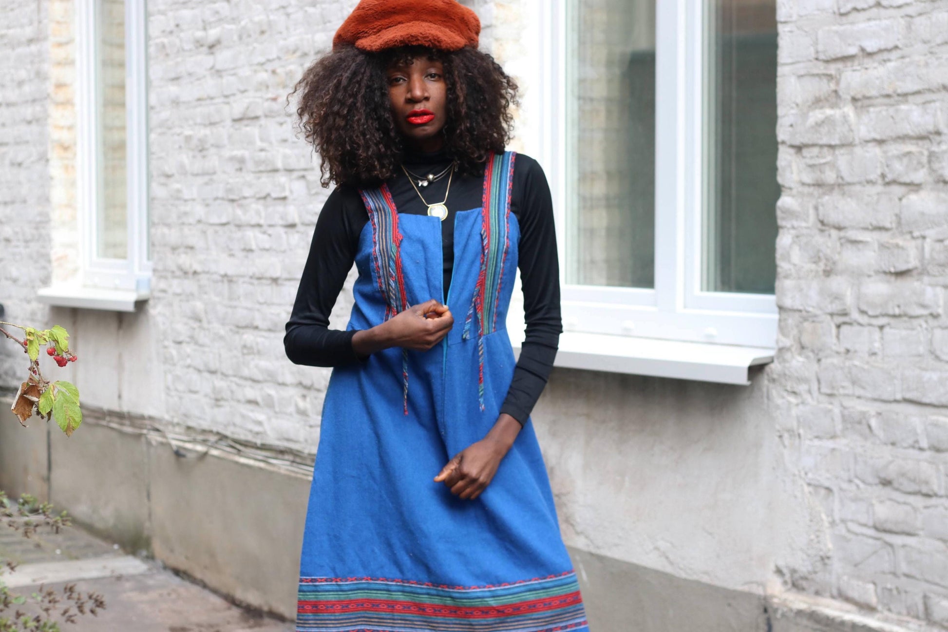 Vintage Petri of Sweden Blue Wool Blend Pinafore Dress Scandinavian Minimalist 70s