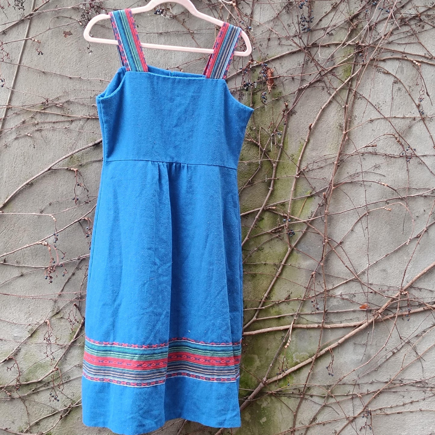 Vintage Petri of Sweden Blue Wool Blend Pinafore Dress Scandinavian Minimalist 70s