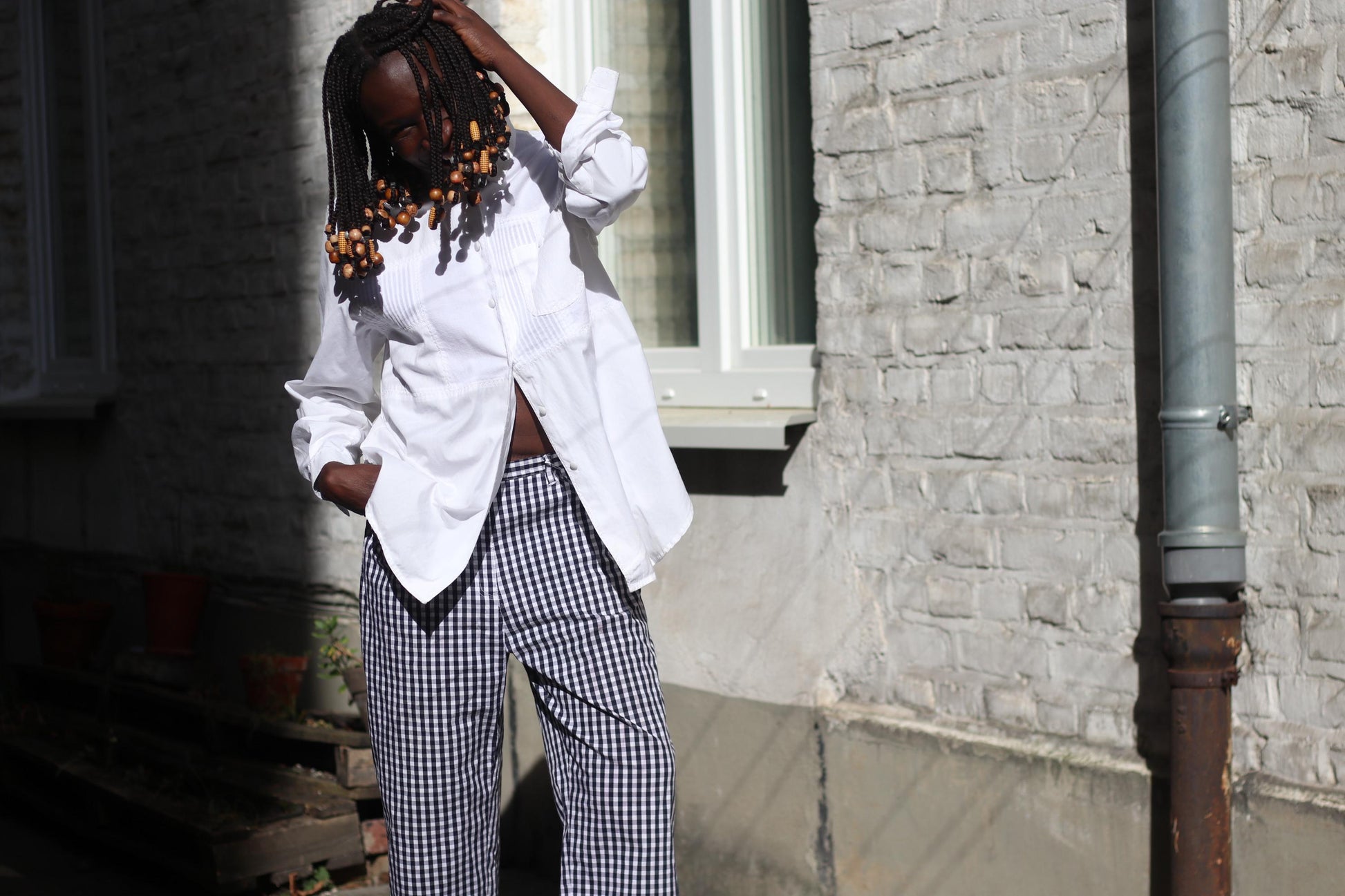 Vintage Lauren Ralph Lauren Gingham Pants Navy Blue White Check US Size 10 Cotton