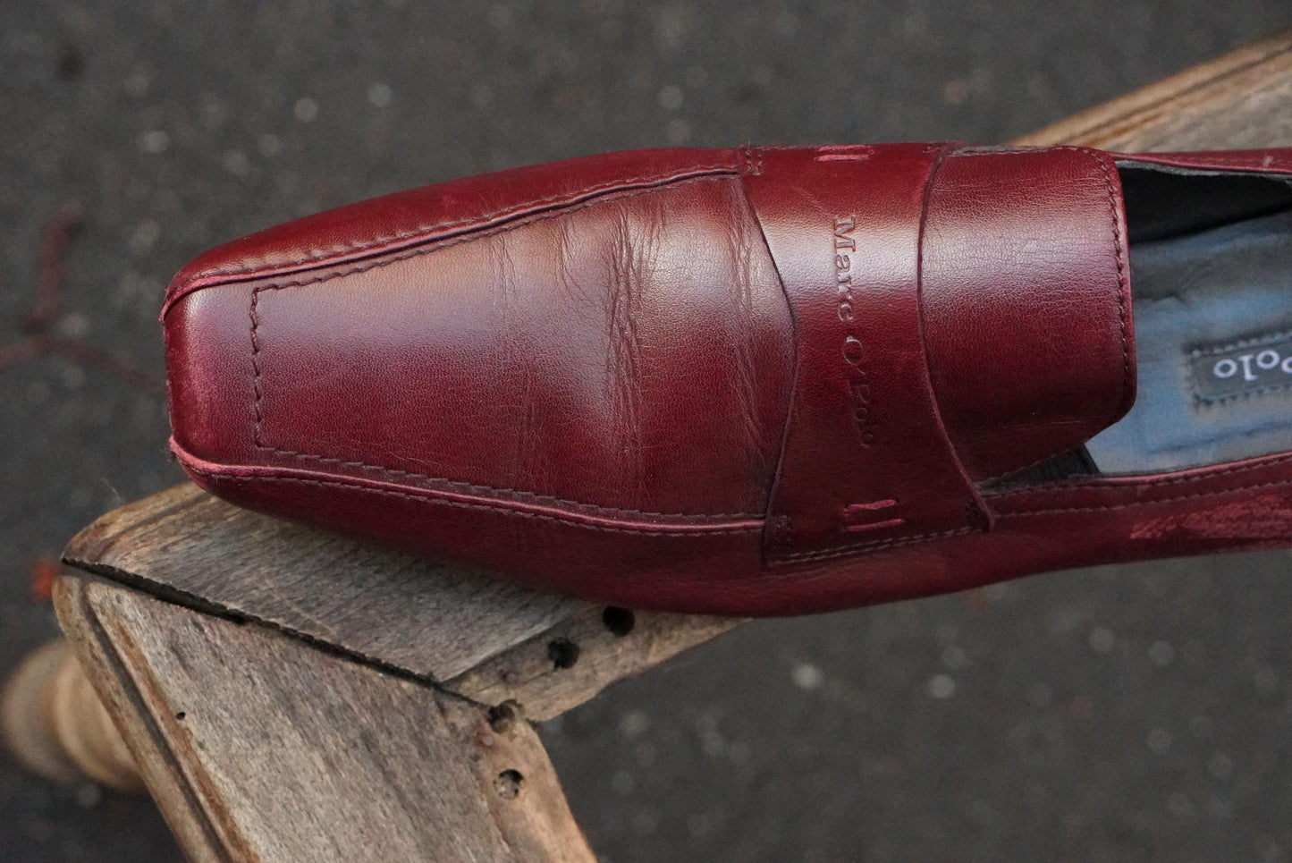 Vintage Burgundy Leather Loafers Square Toe Slip On Shoes Oxblood Red 90s Flats