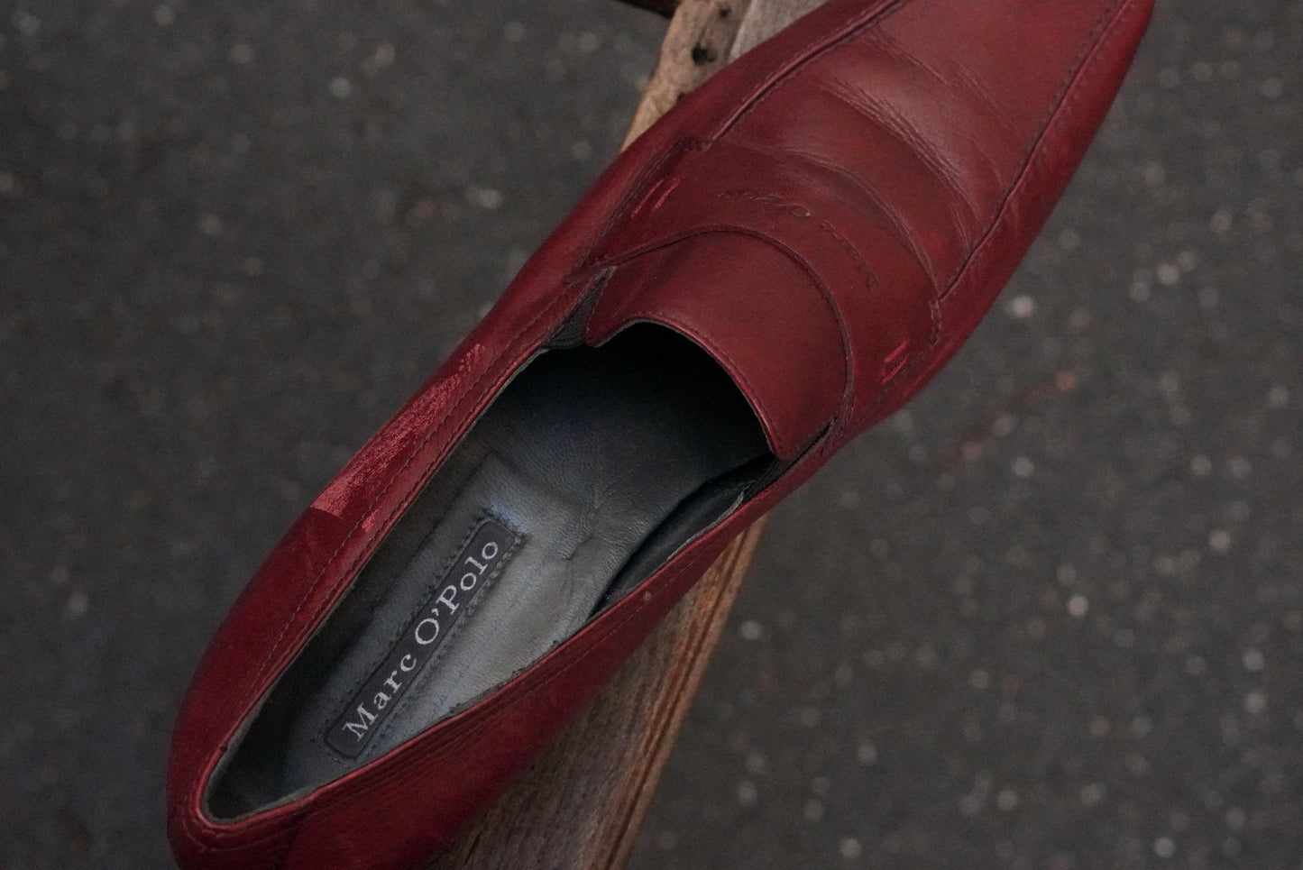 Vintage Burgundy Leather Loafers Square Toe Slip On Shoes Oxblood Red 90s Flats
