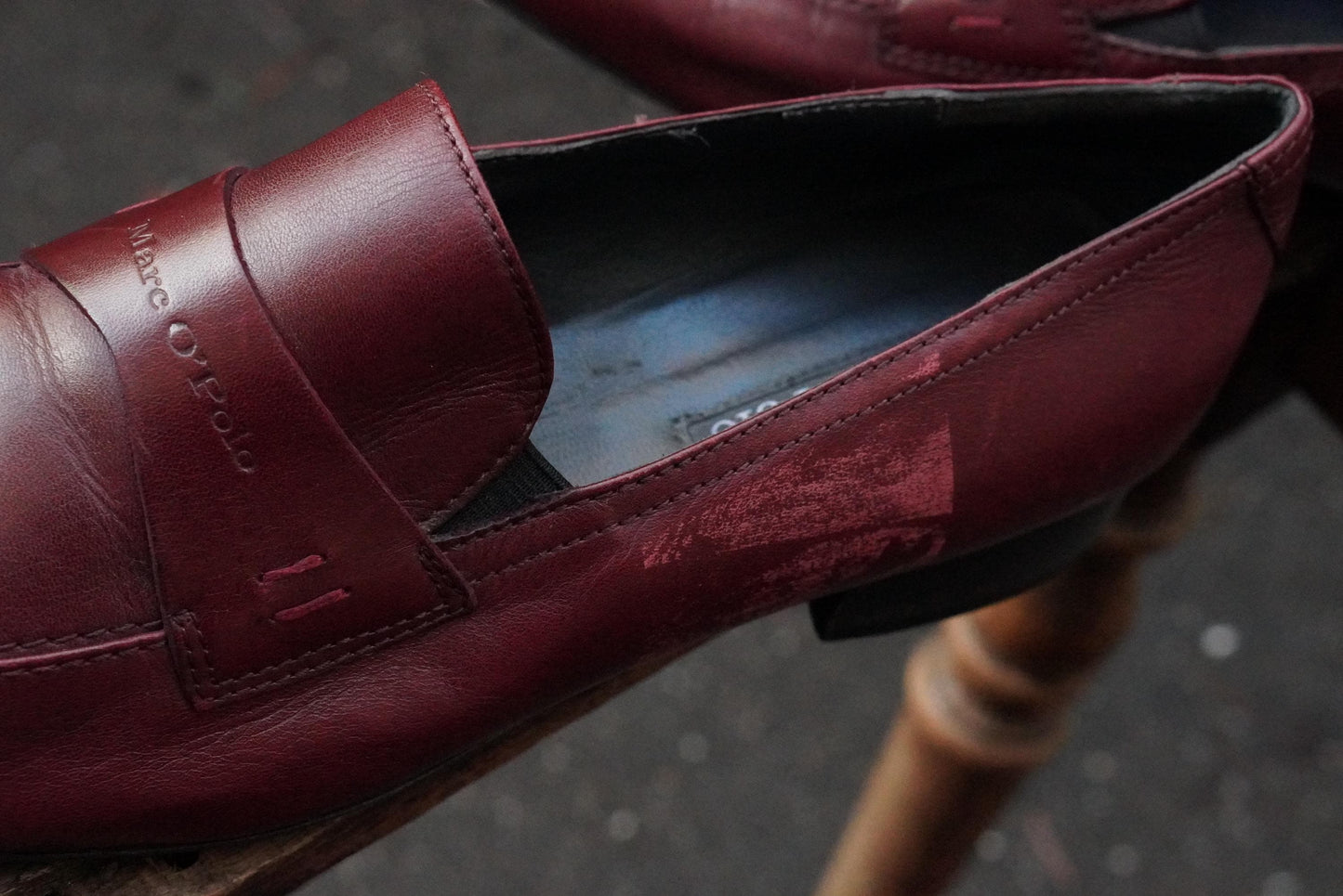 Vintage Burgundy Leather Loafers Square Toe Slip On Shoes Oxblood Red 90s Flats