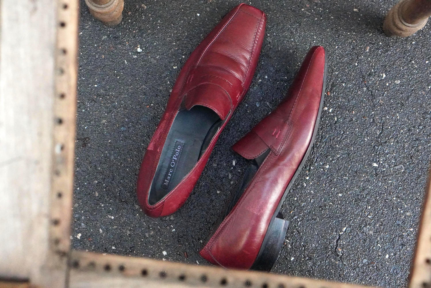 Vintage Burgundy Leather Loafers Square Toe Slip On Shoes Oxblood Red 90s Flats