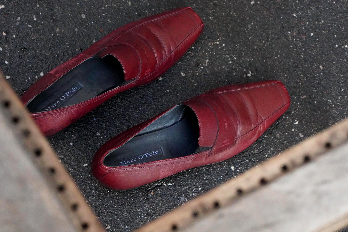 Vintage Burgundy Leather Loafers Square Toe Slip On Shoes Oxblood Red 90s Flats