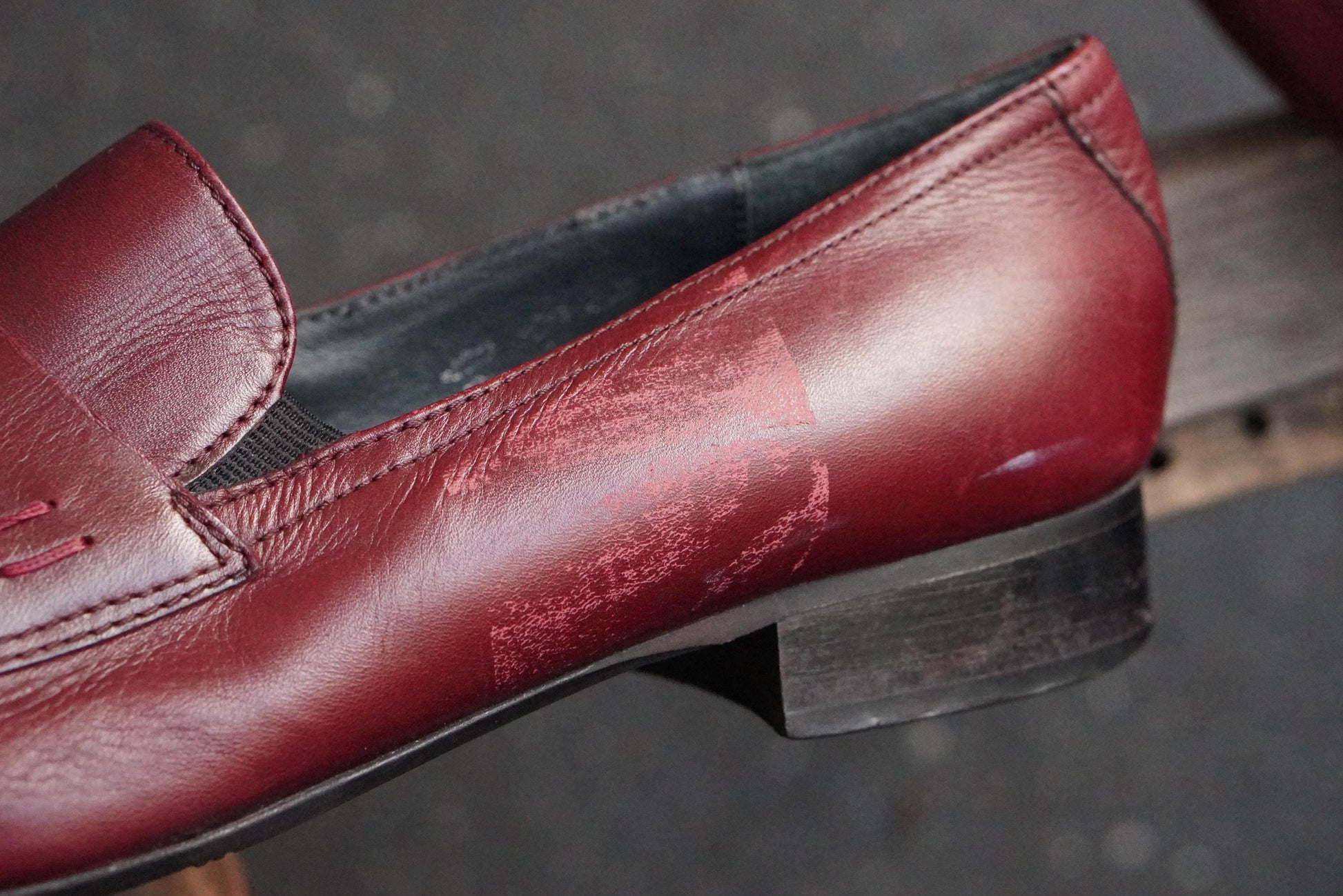 Vintage Burgundy Leather Loafers Square Toe Slip On Shoes Oxblood Red 90s Flats
