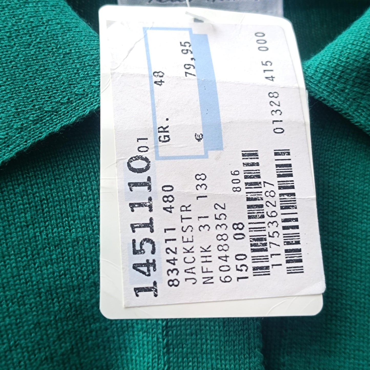 Vintage Deadstock Green Virgin Wool Cotton Polo Knit Cardigan Size M-L