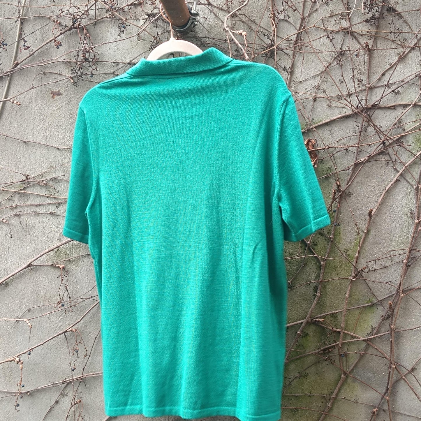 Vintage Deadstock Green Virgin Wool Cotton Polo Knit Cardigan Size M-L