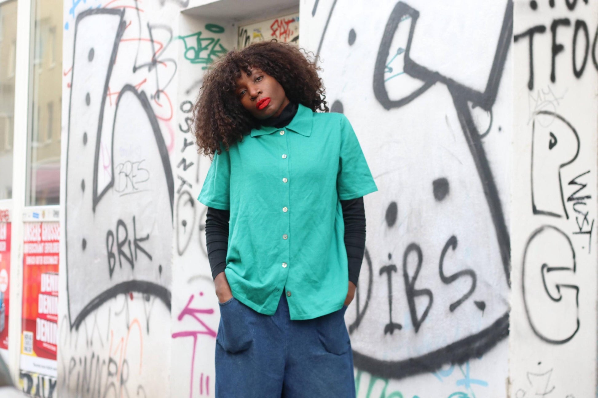 Vintage Deadstock Green Virgin Wool Cotton Polo Knit Cardigan Size M-L