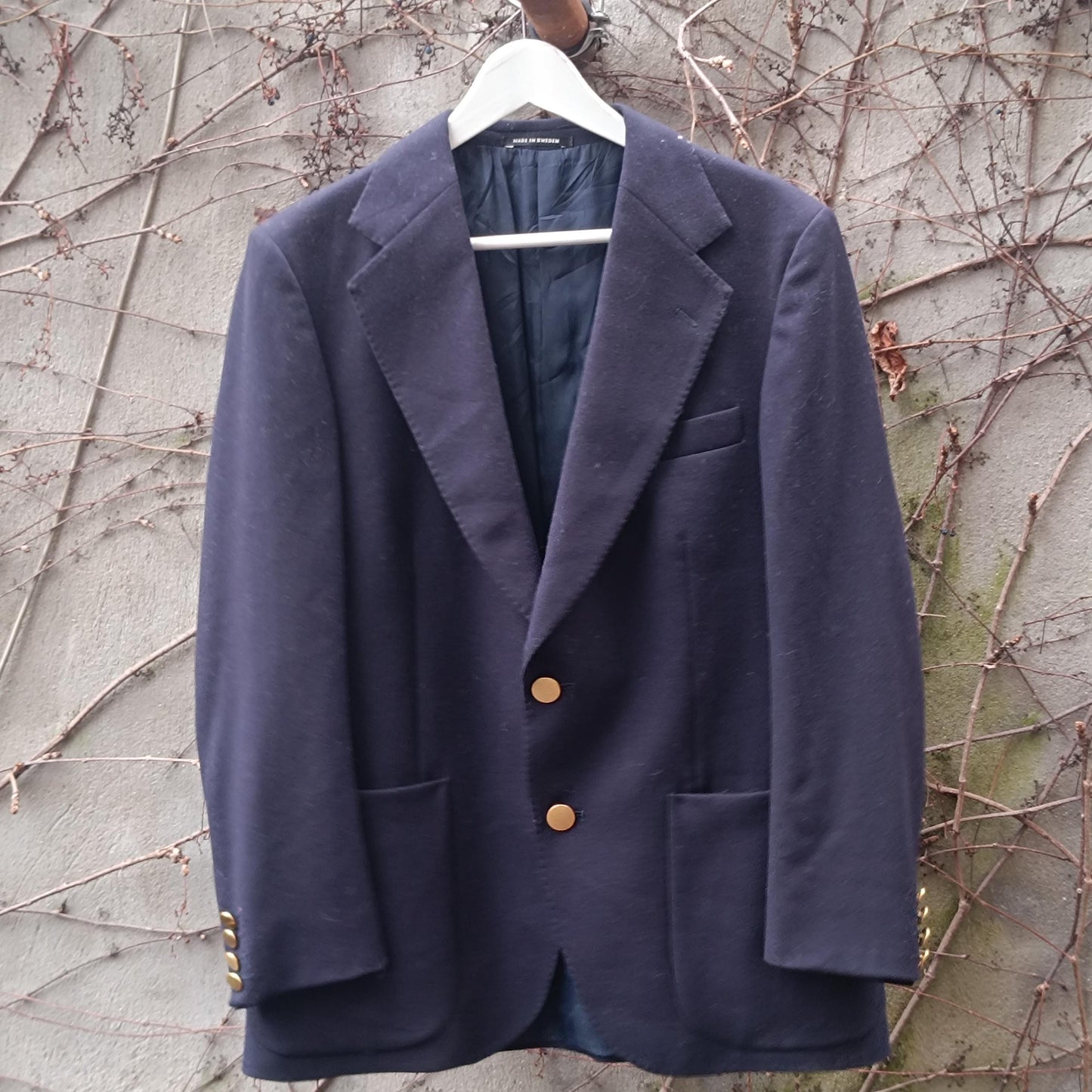 Vintage Navy Wool Blazer| 90s Made in Sweden Gold Buttons Dark Academia Jacket