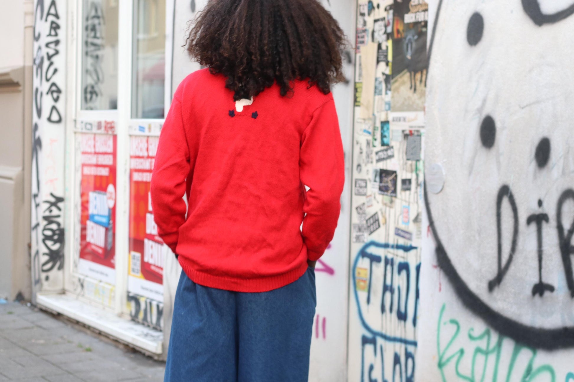 Vintage Red Wool Blend Cardigan: Bear Applique, Size S