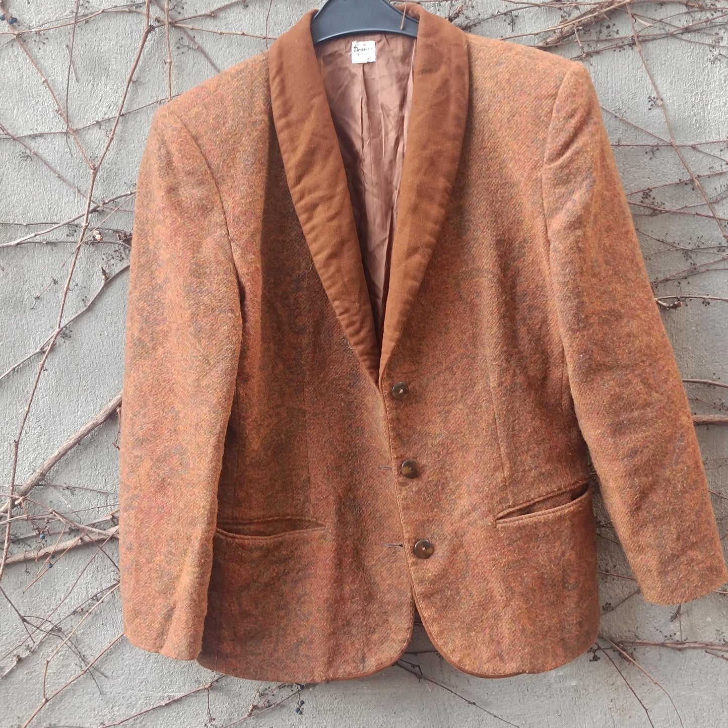 Vintage Paisley Wool Blazer| 89s Brown Collar Jacket Boho Dark Academia