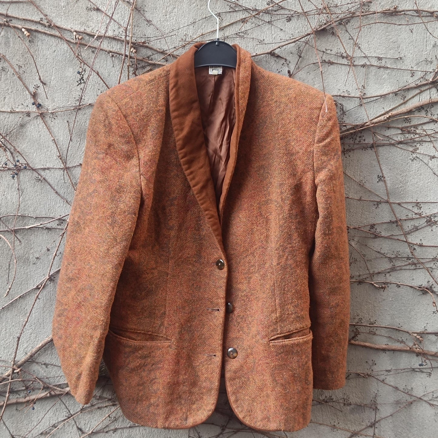 Vintage Paisley Wool Blazer| 89s Brown Collar Jacket Boho Dark Academia