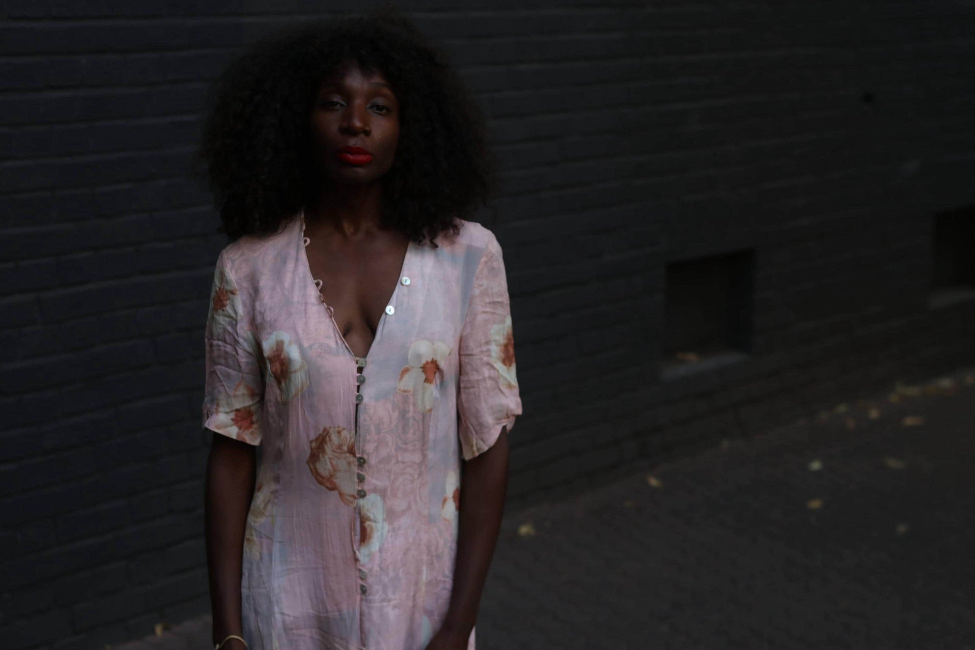 90s Floral Rayon Tea Dress Pink Midi Button Down Summer Gown Grunge Fairycore M