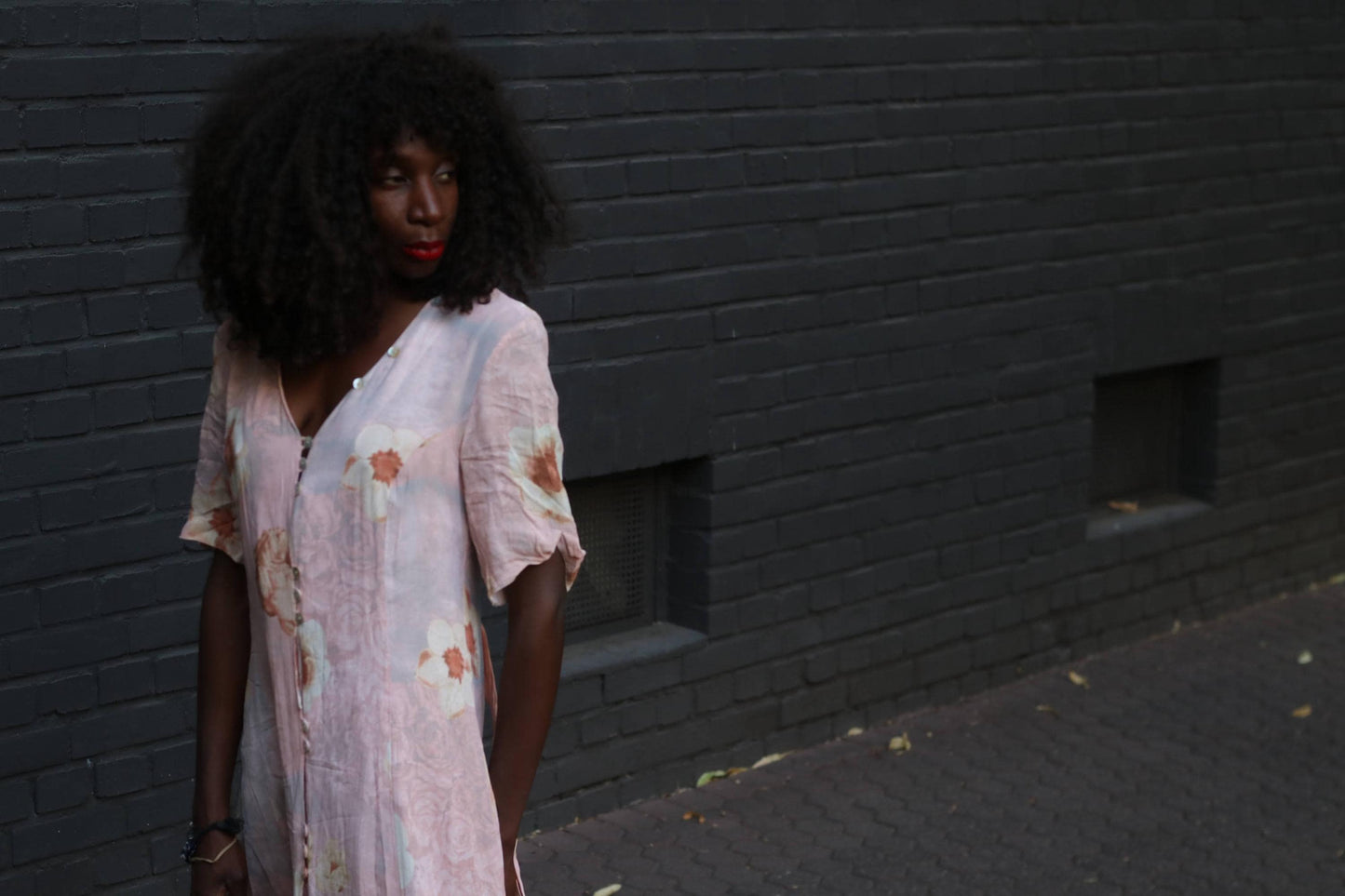 90s Floral Rayon Tea Dress Pink Midi Button Down Summer Gown Grunge Fairycore M