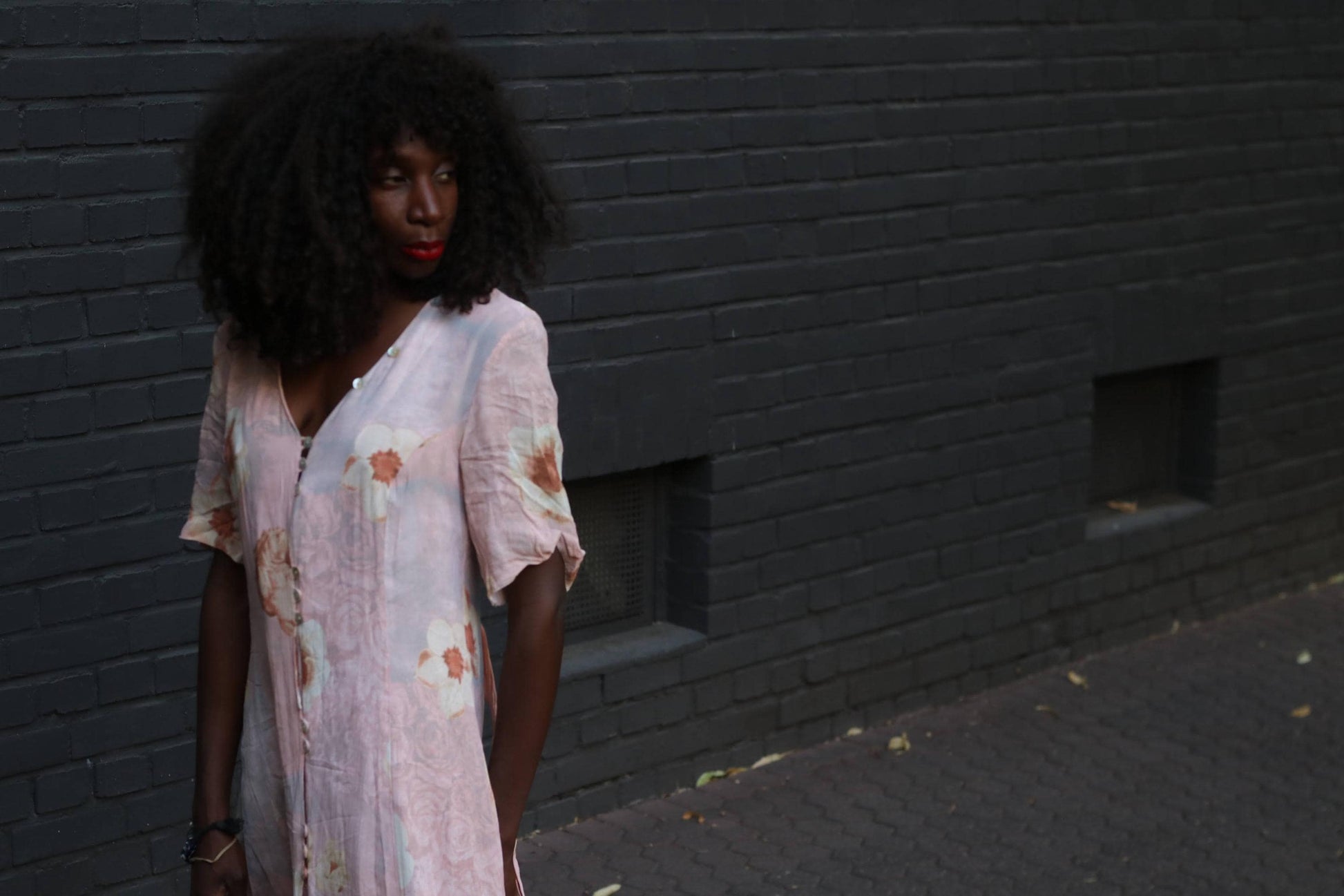 90s Floral Rayon Tea Dress Pink Midi Button Down Summer Gown Grunge Fairycore M