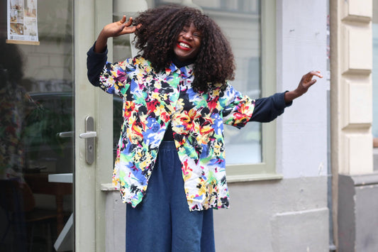 Vintage Abstract Floral Shirt Colorful 90s Oversized Blouse Painterly Print