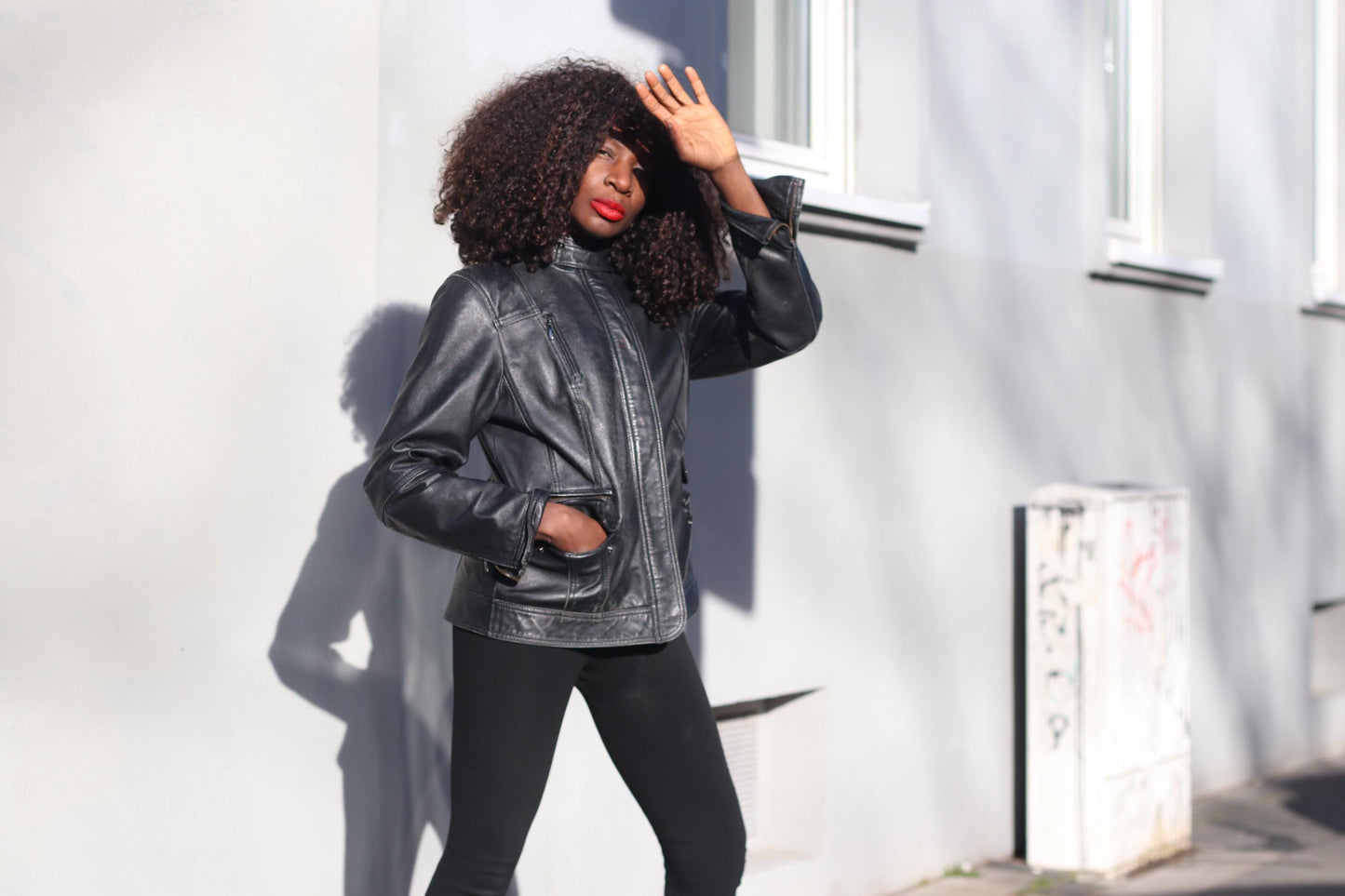 Vintage 90s Black Leather Jacket Minimalist Biker Style Women