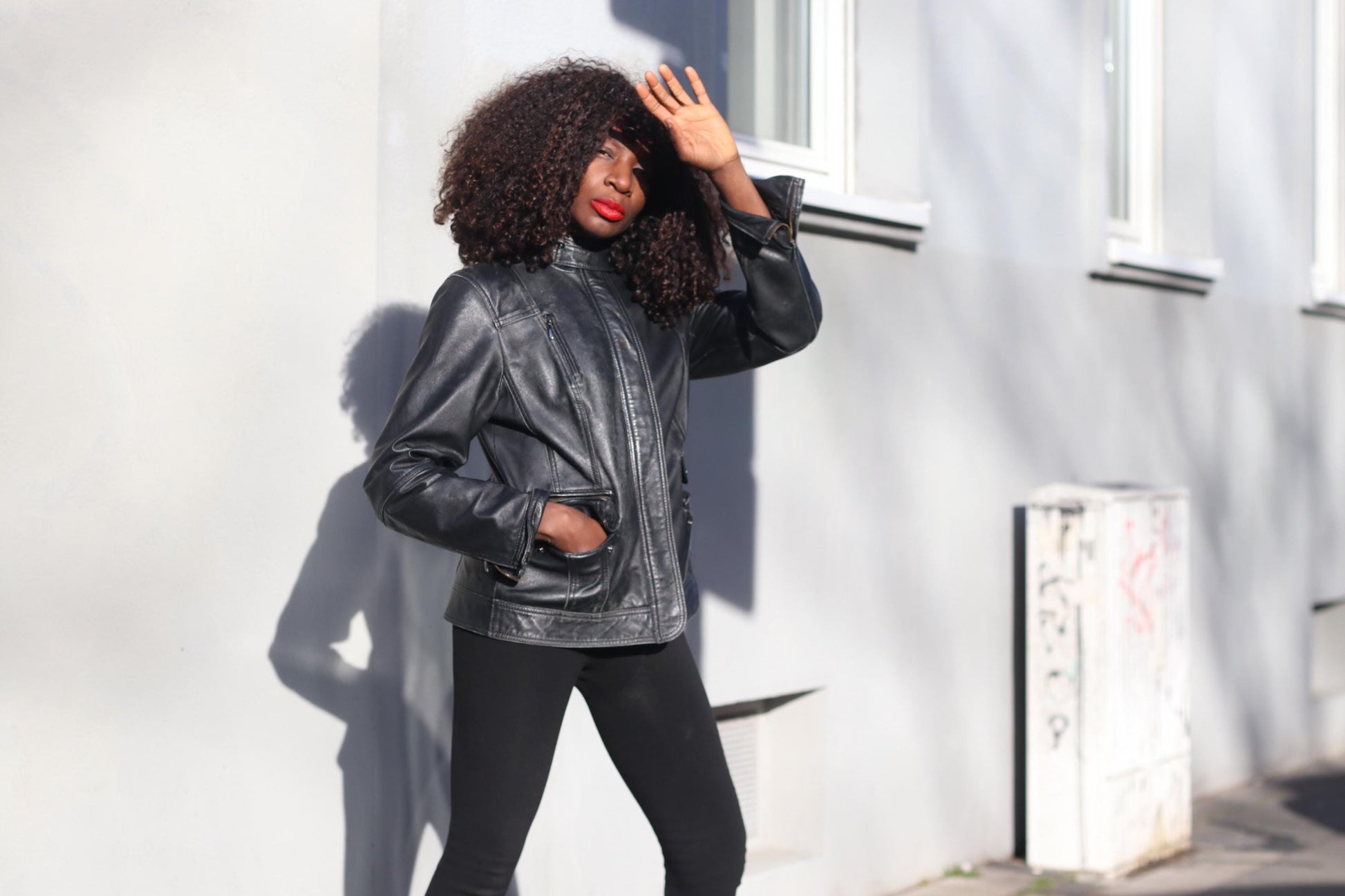 Vintage 90s Black Leather Jacket Minimalist Biker Style Women