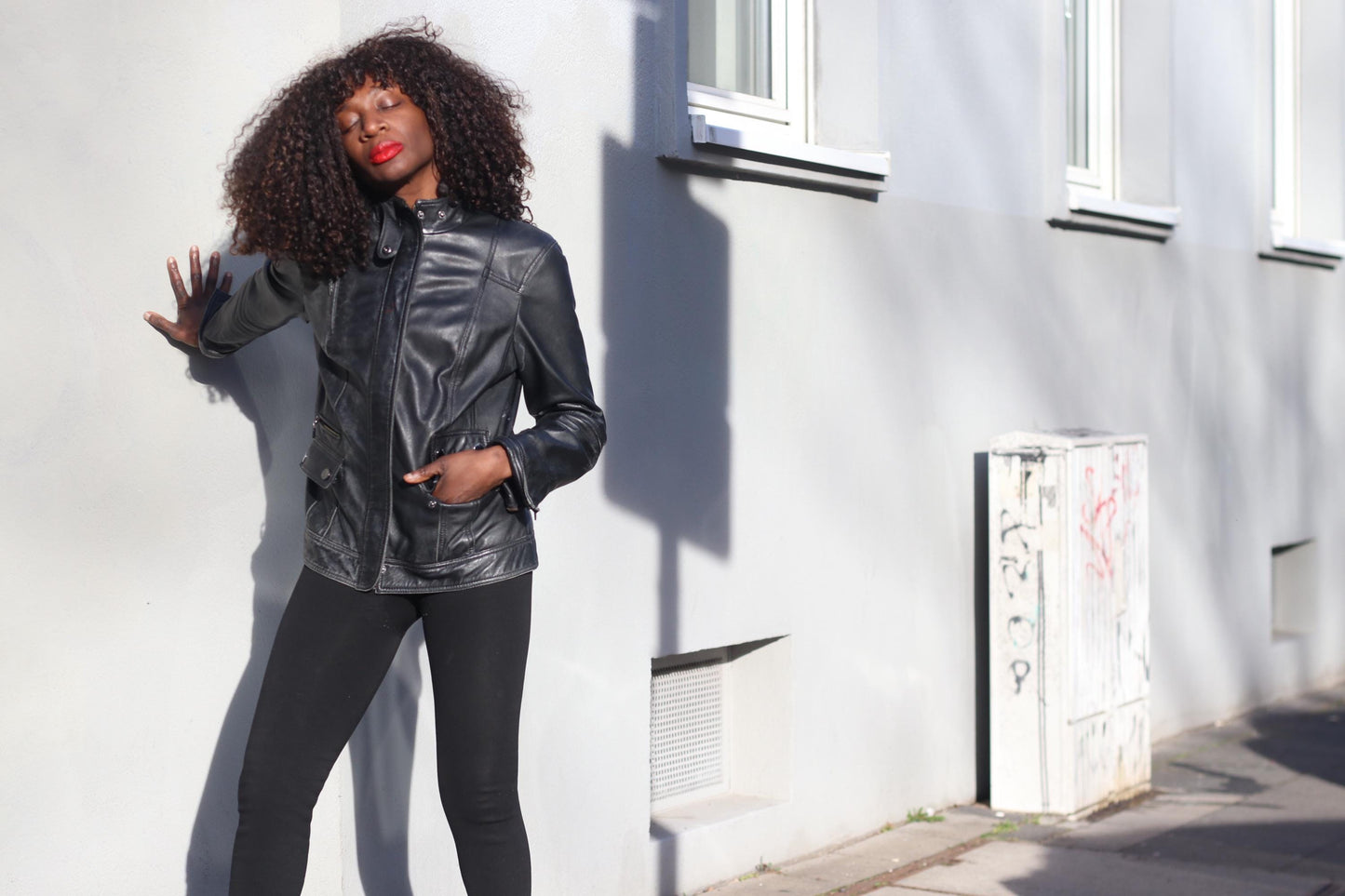 Vintage 90s Black Leather Jacket Minimalist Biker Style Women