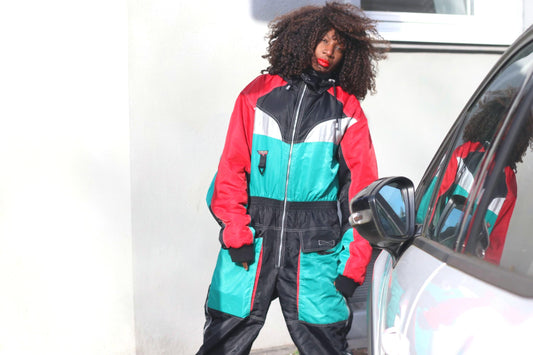 90s Vintage Ski Suit Color Block Jumpsuit Retro One Piece Snow Suit Winter Unisex