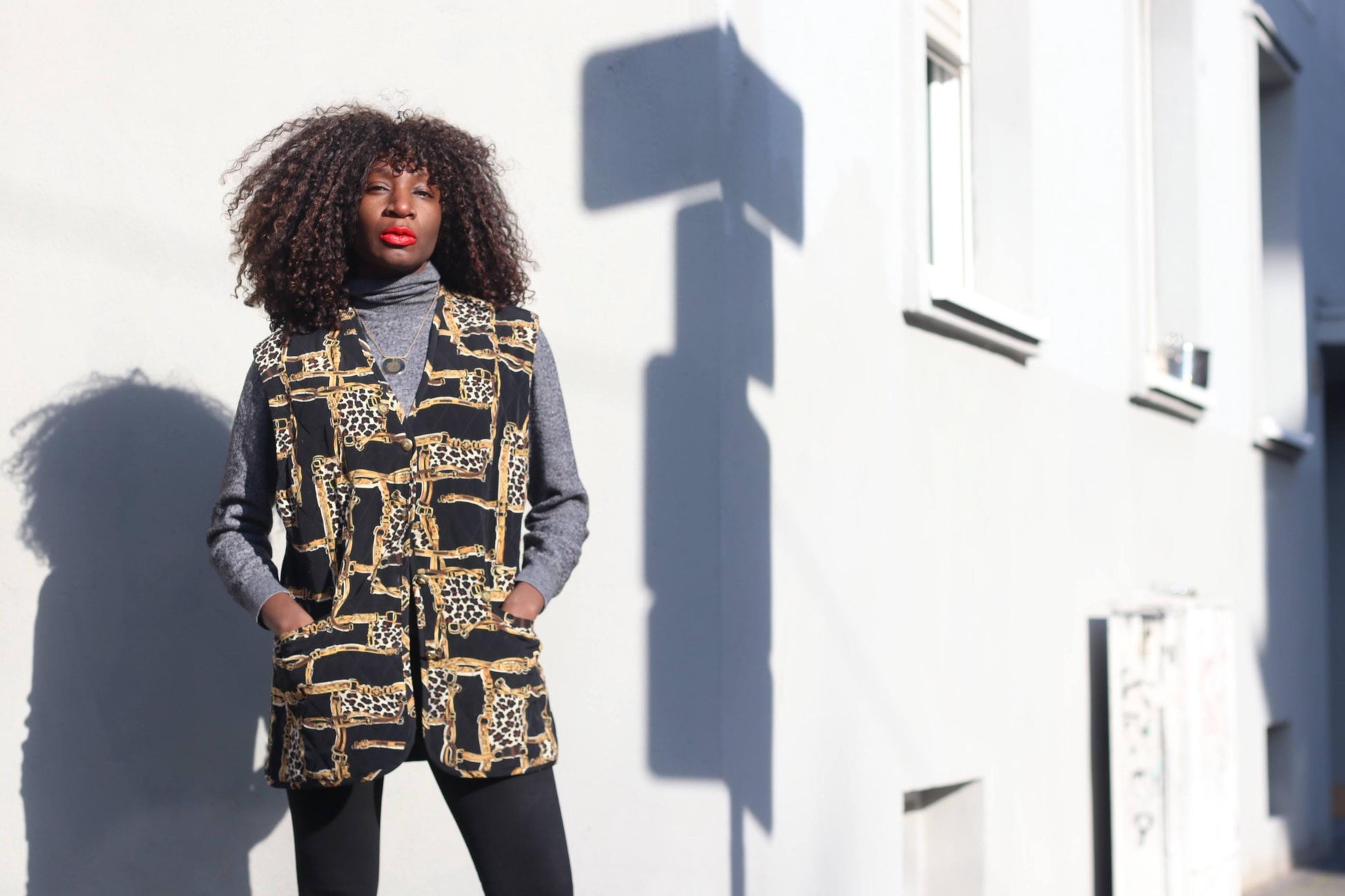 Vintage Quilted Vest Chain Print Leopard Waistcoat 90s Sleeveless Jacket Medium