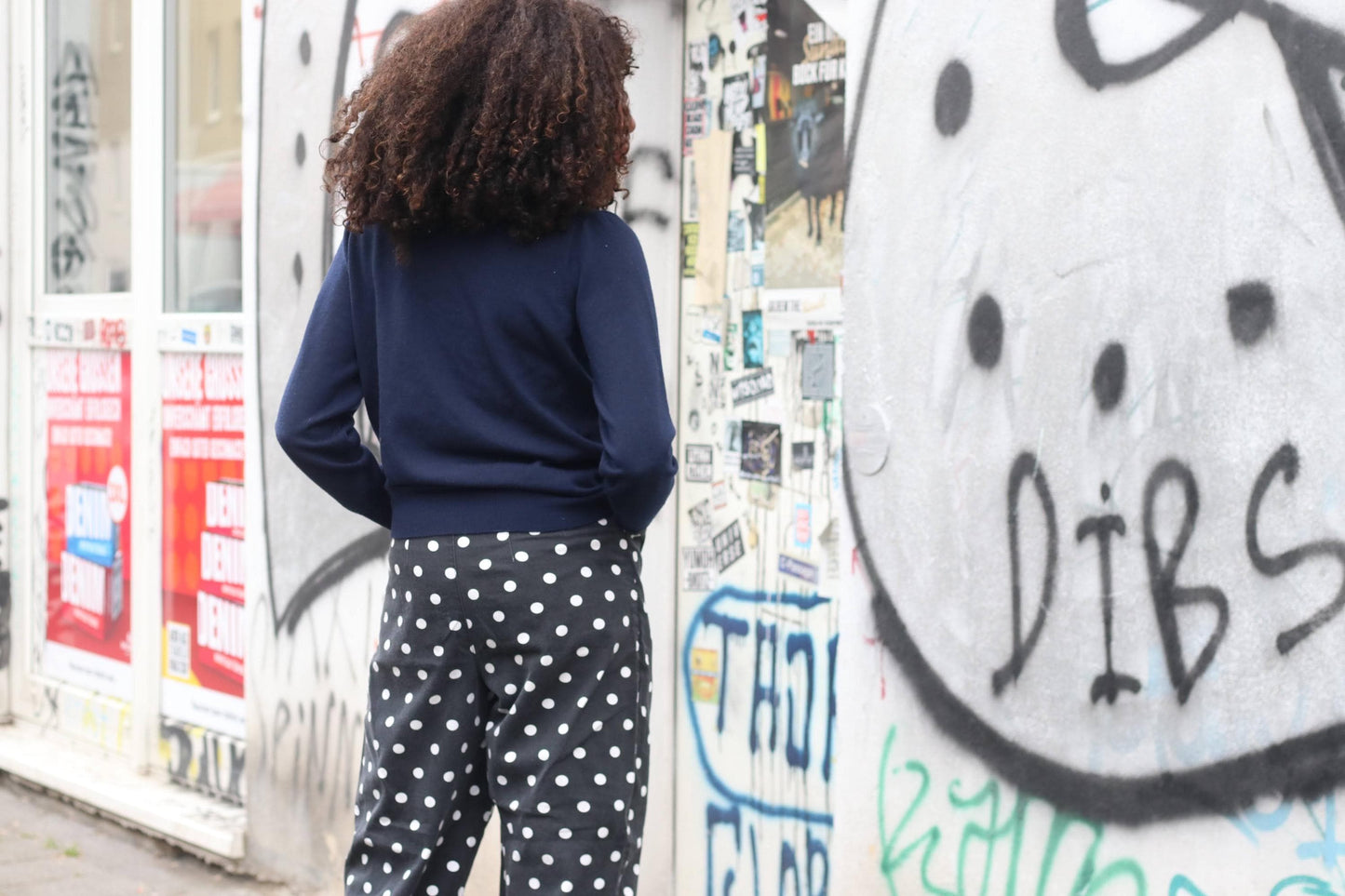 Polka Dot Trousers Vintage High Waisted Pants Navy Blue White Print Wide Leg Boho