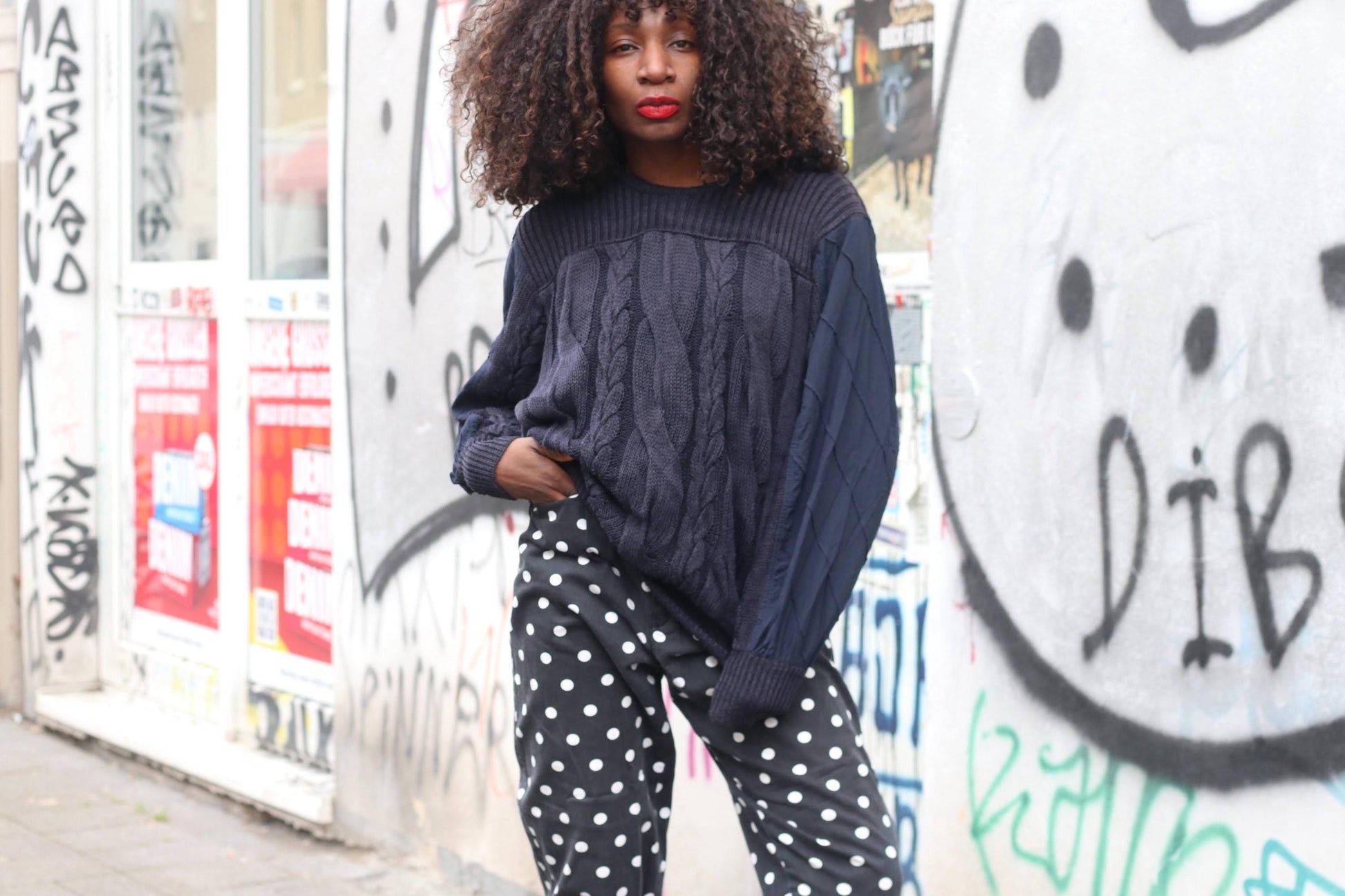 Polka Dot Trousers Vintage High Waisted Pants Navy Blue White Print Wide Leg Boho