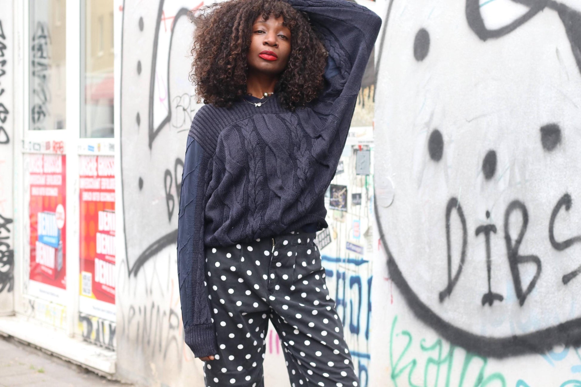 Polka Dot Trousers Vintage High Waisted Pants Navy Blue White Print Wide Leg Boho