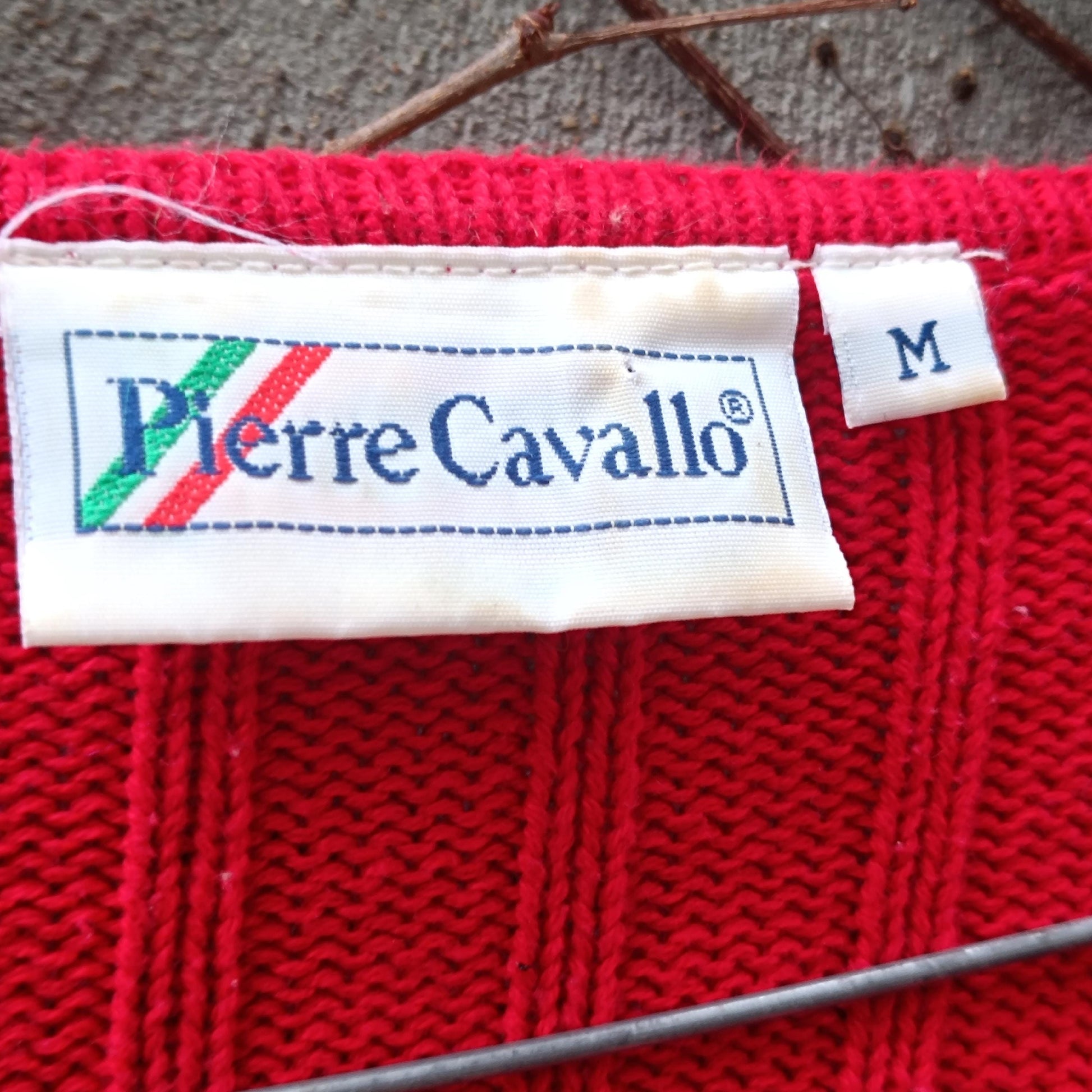 Vintage Red Cotton Cable Knit Sweater V-Neck Oversized 90s Preppy Pierre Cavallo