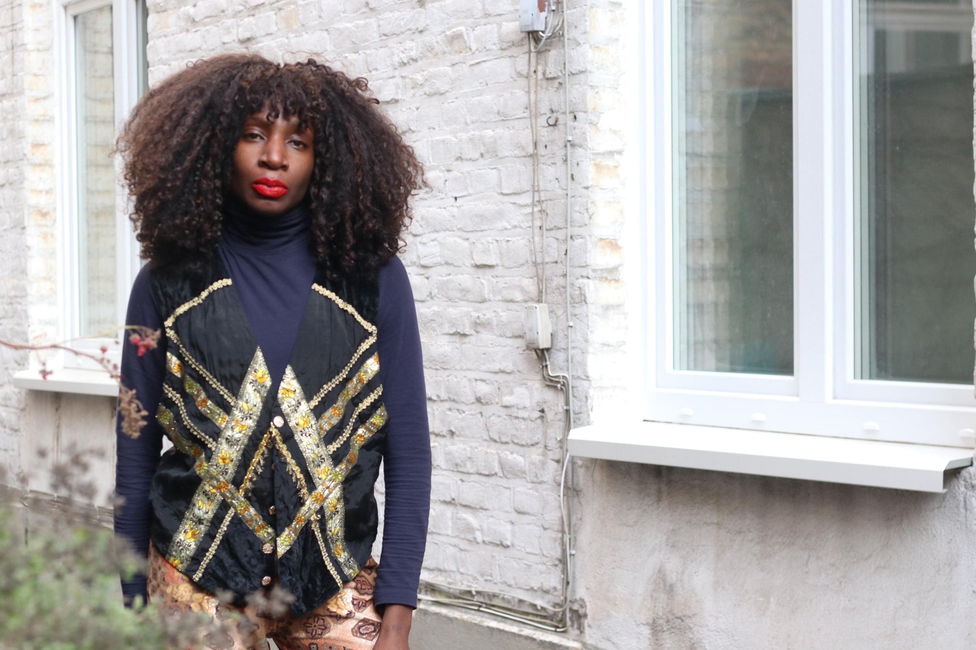 Vintage Embroidered Folk Vest Black Velvet Gold Brocade Waistcoat Boho Festival Top