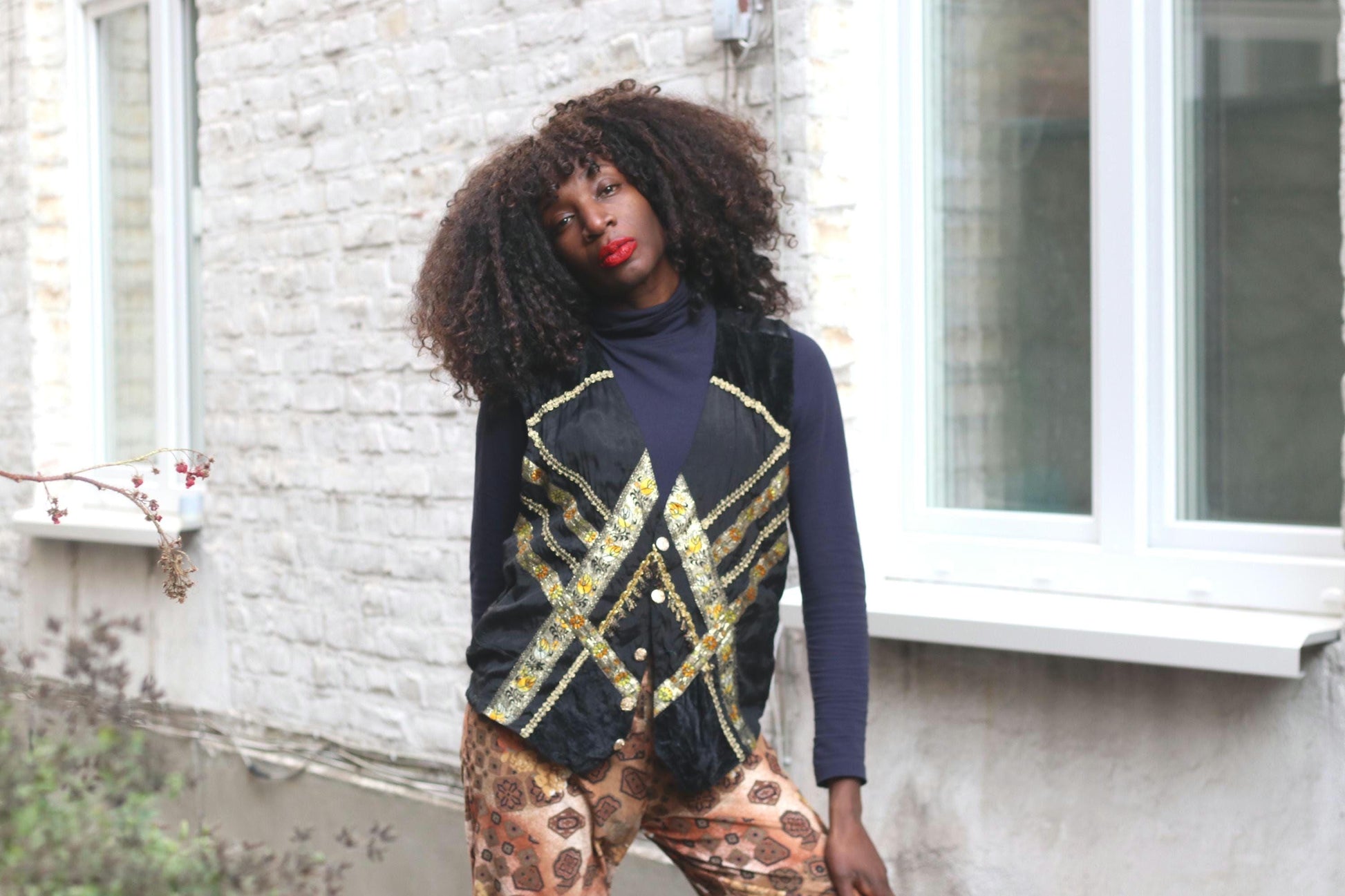 Vintage Embroidered Folk Vest Black Velvet Gold Brocade Waistcoat Boho Festival Top