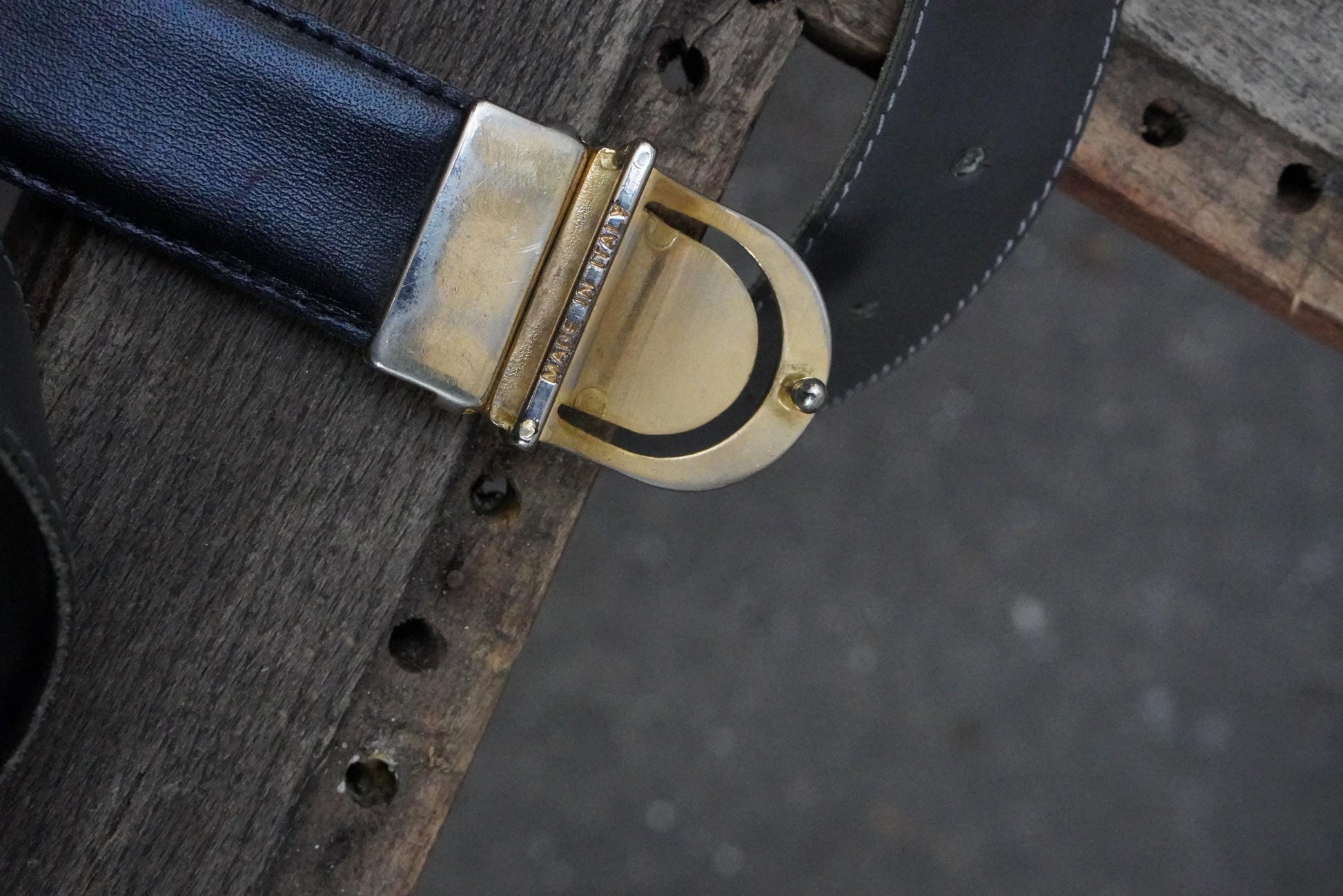 Vintage Pierre Cardin Belt – 1980s Gold Logo Buckle Grey Leather Designer