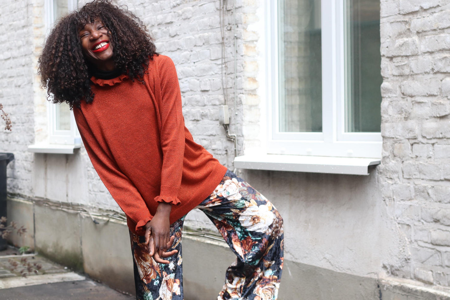 Floral Velvet Wide Leg Trousers Vintage Style High Waist Palazzo Pants S