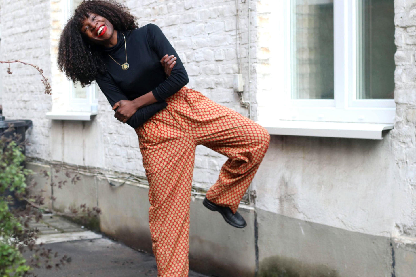 Vintage Polka Dot Trousers High Waisted Cotton Pants Red Beige Wide Leg XL Brussels