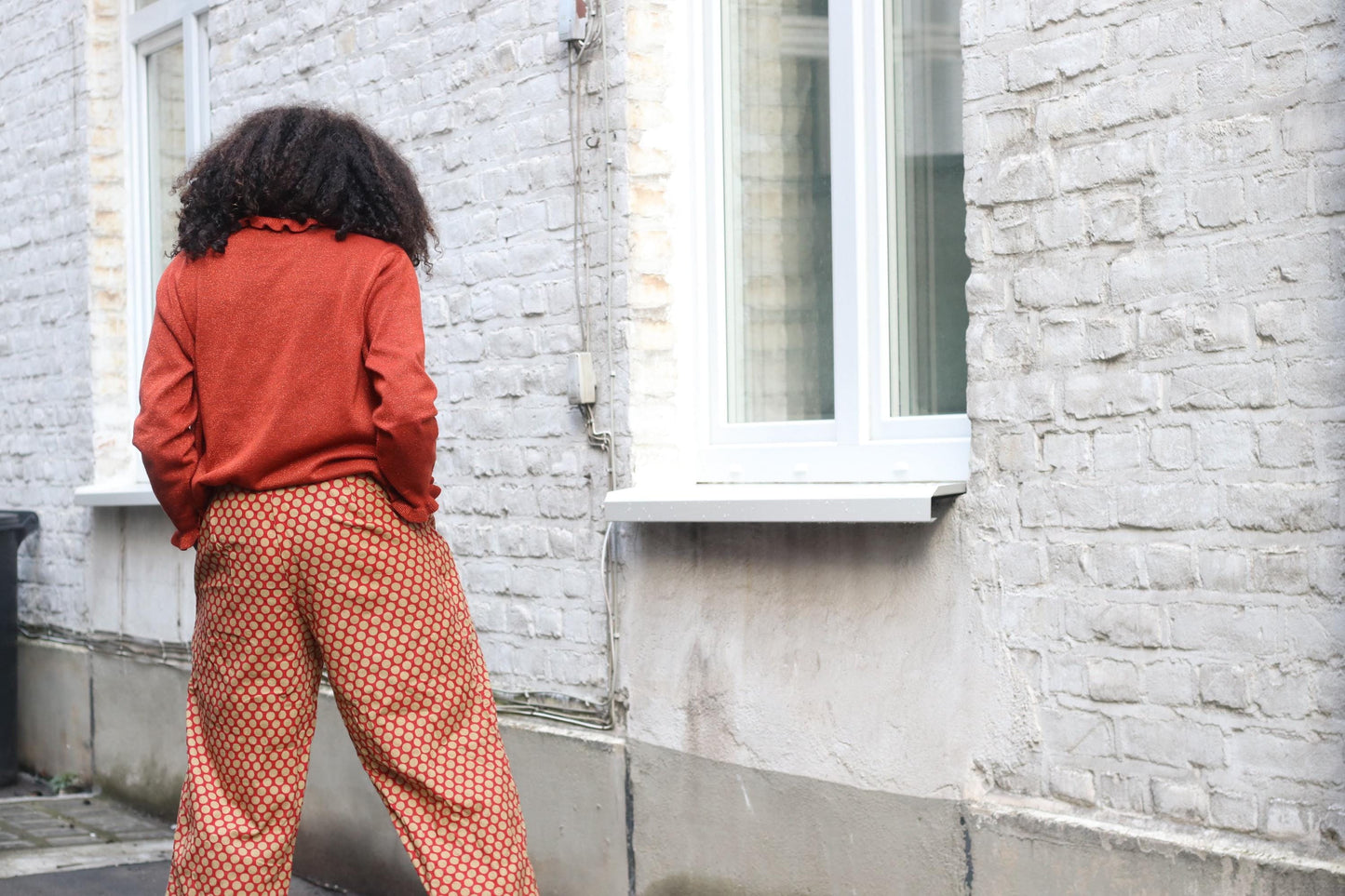 Vintage Polka Dot Trousers High Waisted Cotton Pants Red Beige Wide Leg XL Brussels
