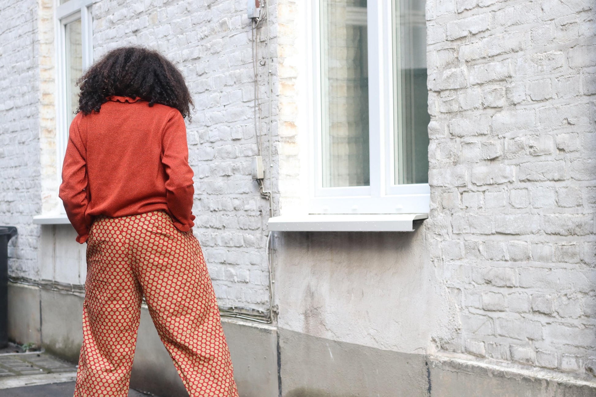 Vintage Polka Dot Trousers High Waisted Cotton Pants Red Beige Wide Leg XL Brussels