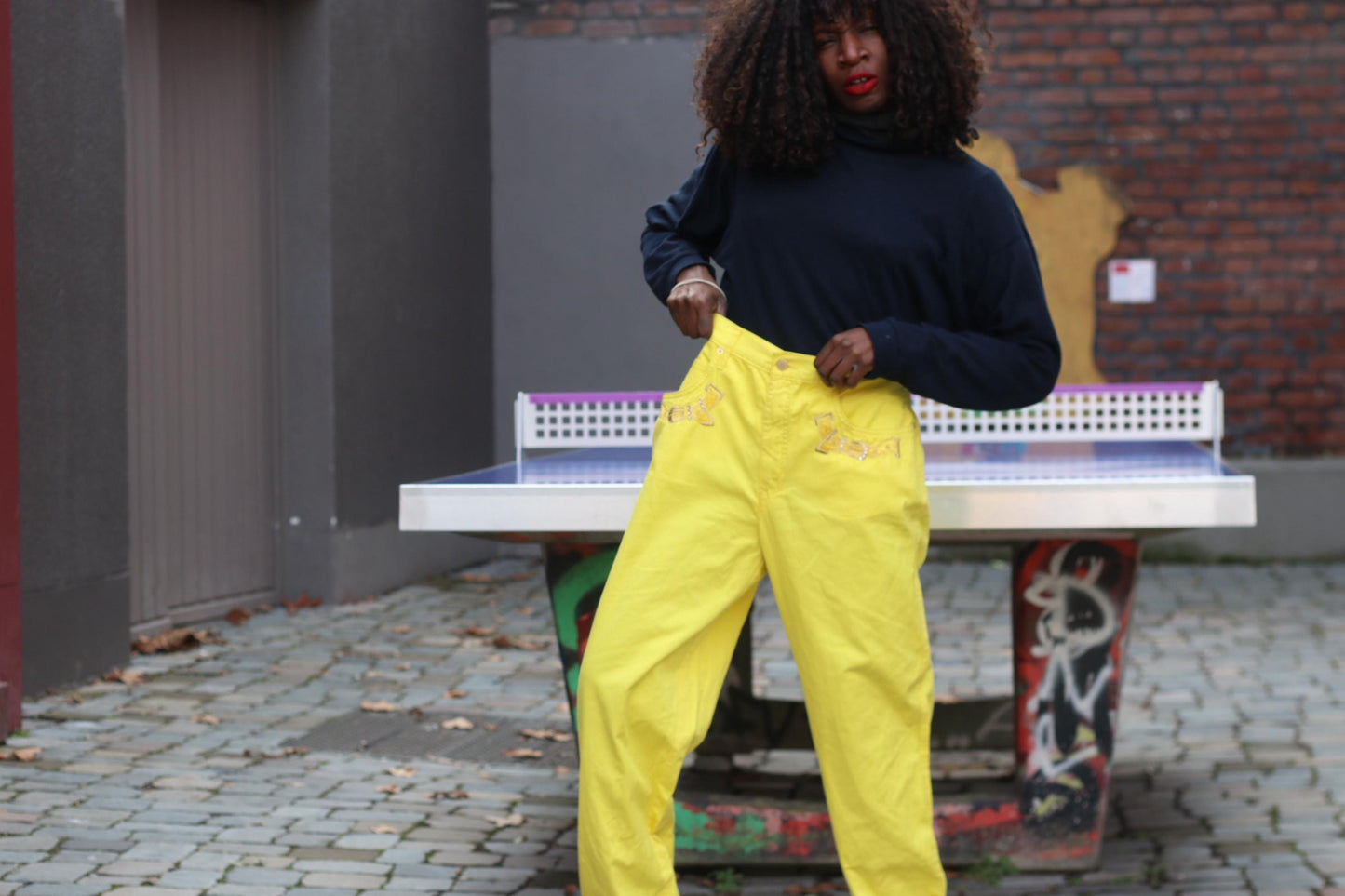 Roccobarocco Yellow Jeans Vintage 90s High Waisted Embroidered Italian Trousers