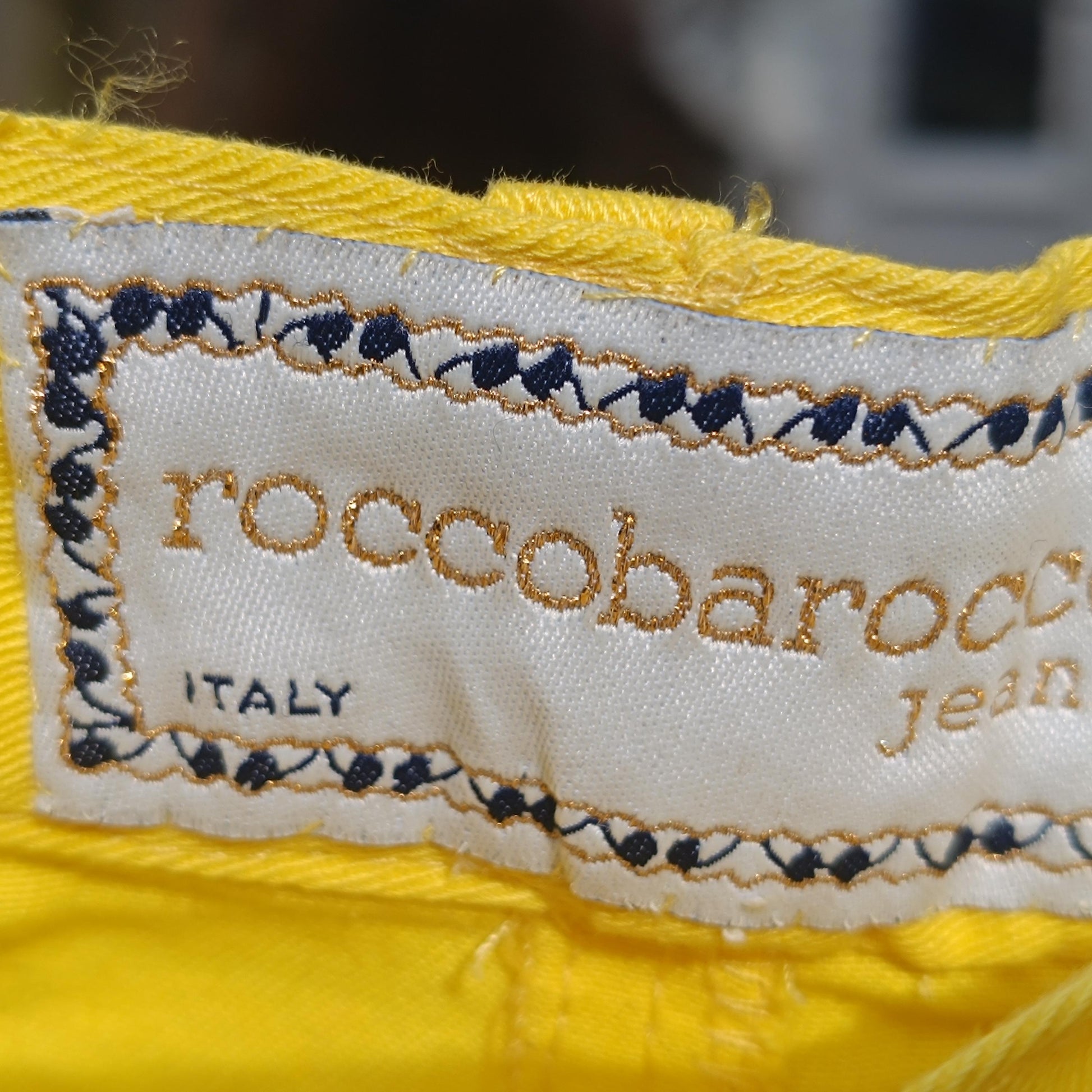 Roccobarocco Yellow Jeans Vintage 90s High Waisted Embroidered Italian Trousers