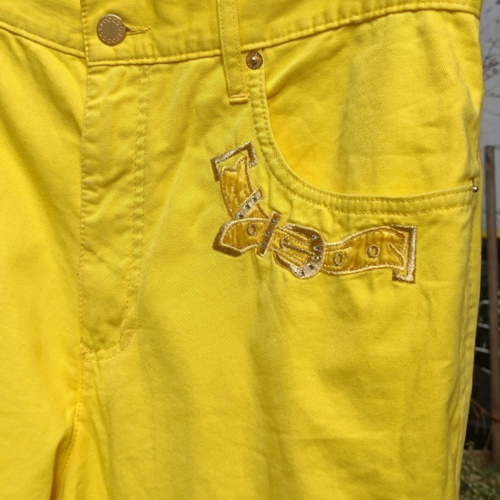 Roccobarocco Yellow Jeans Vintage 90s High Waisted Embroidered Italian Trousers