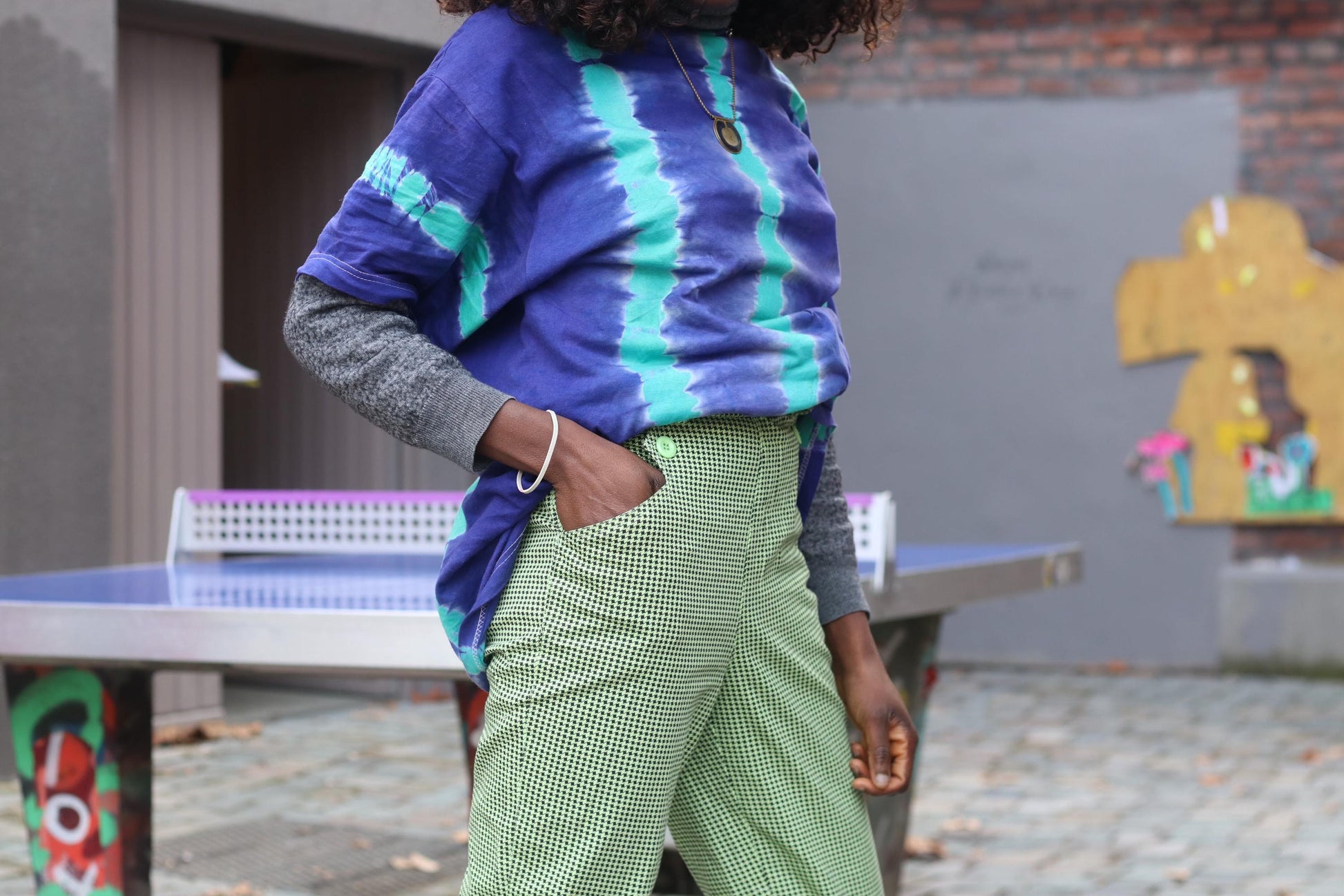 Vintage 90s ESPRIT Lime Green Houndstooth Trousers High Waisted Straight Leg Pants Size 36