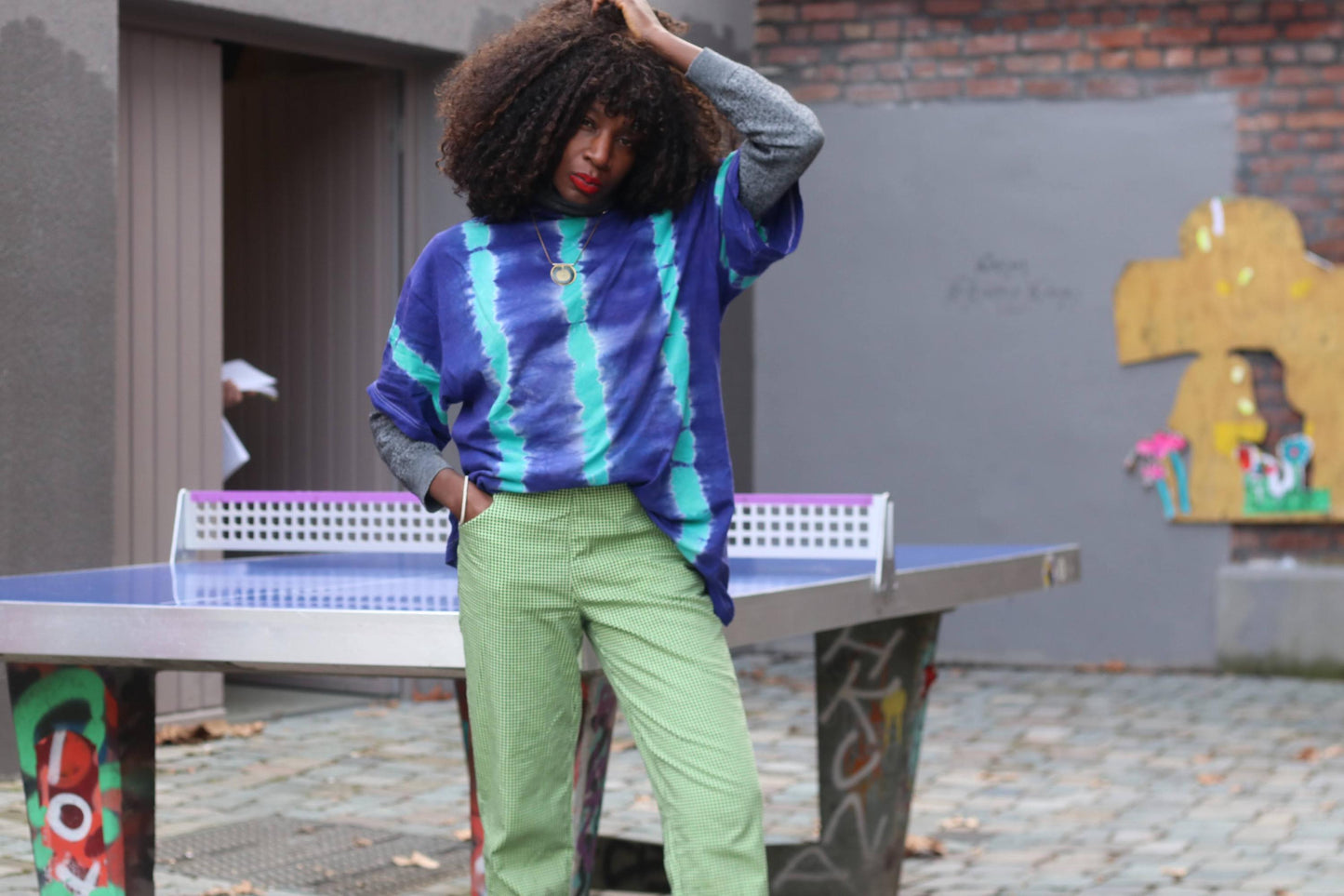 Vintage 90s ESPRIT Lime Green Houndstooth Trousers High Waisted Straight Leg Pants Size 36