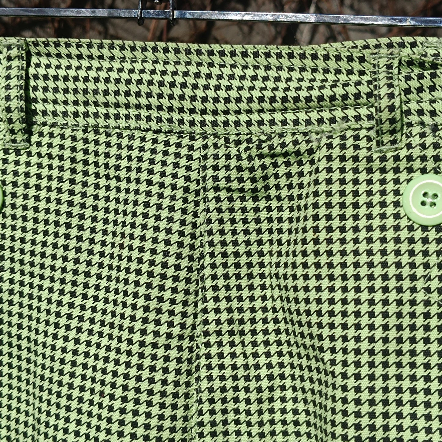 Vintage 90s ESPRIT Lime Green Houndstooth Trousers High Waisted Straight Leg Pants Size 36