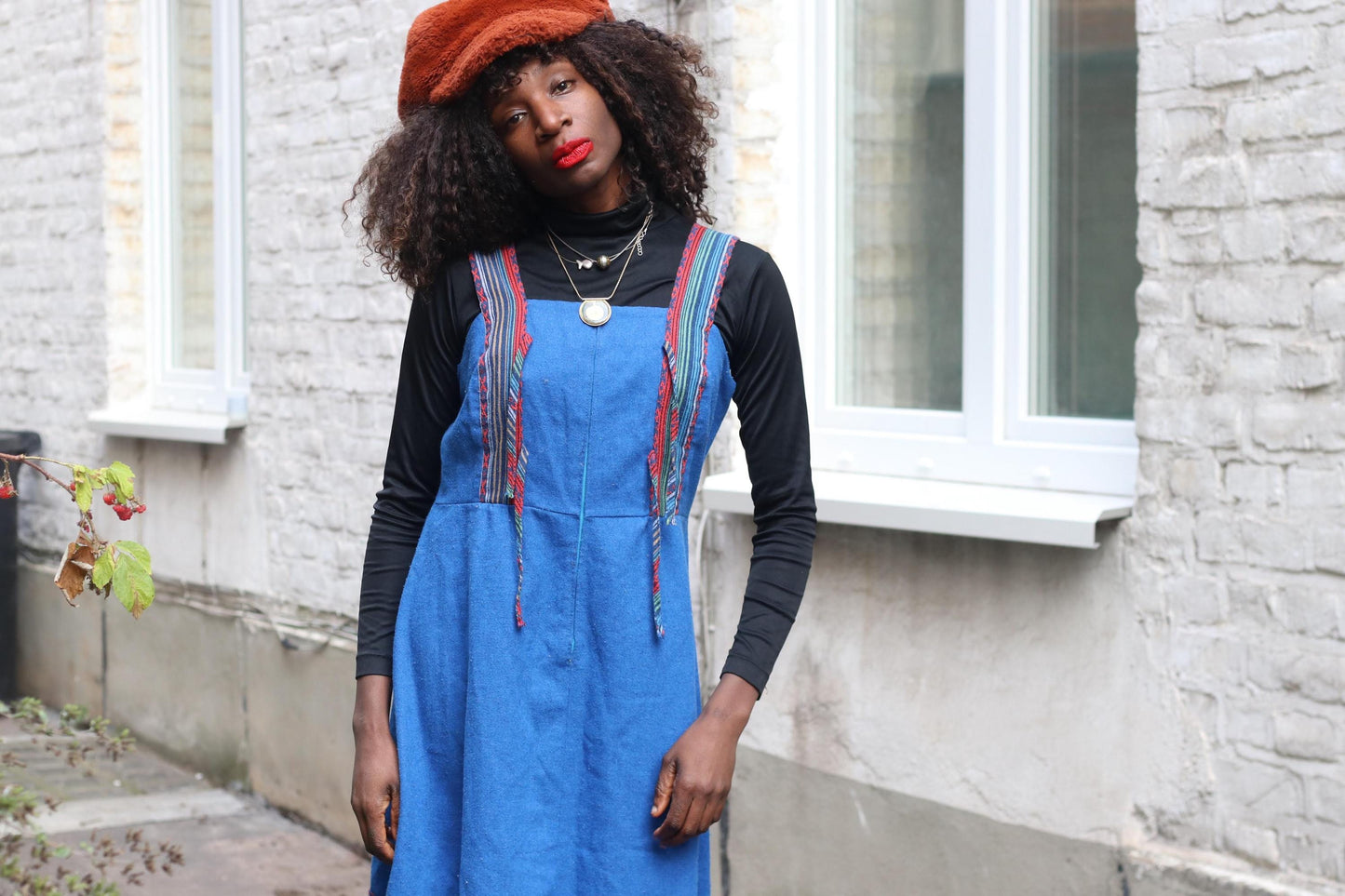 Vintage Petri of Sweden Blue Wool Blend Pinafore Dress Scandinavian Minimalist 70s