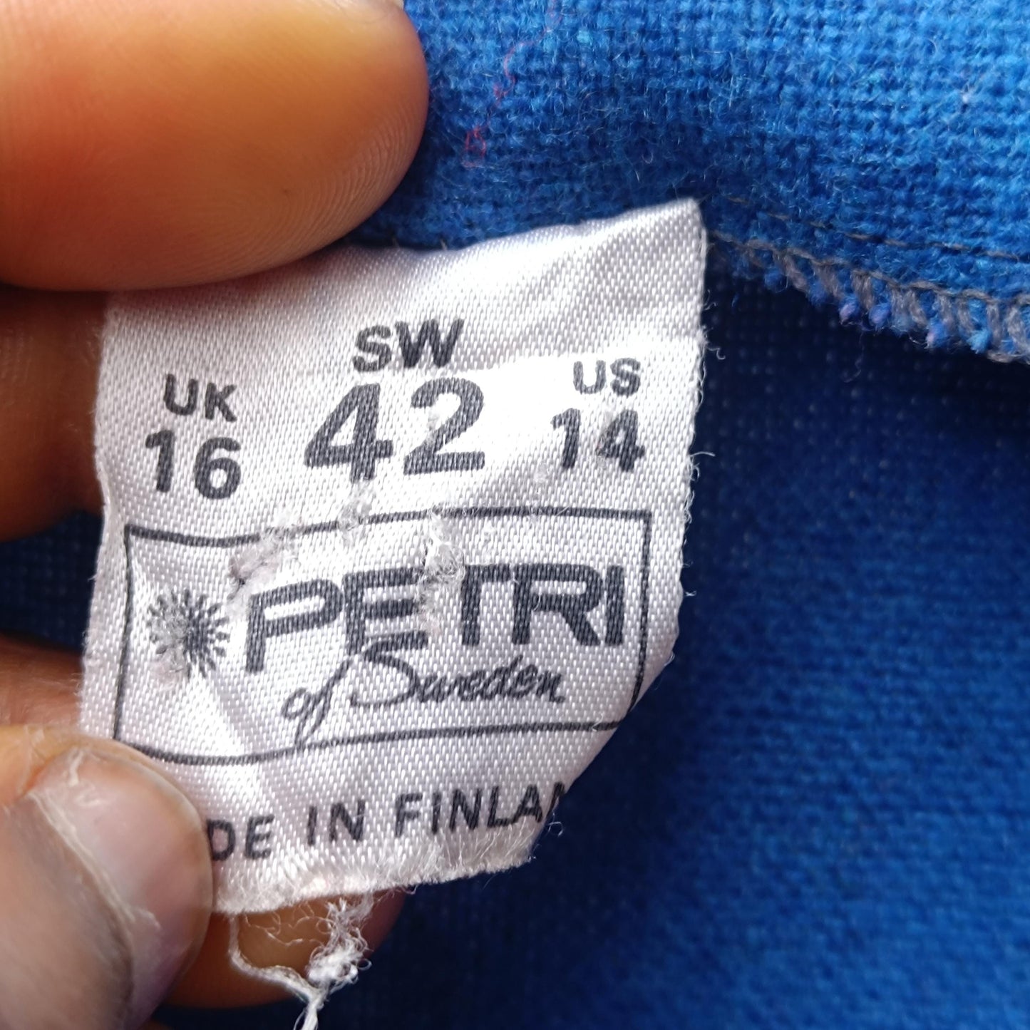 Vintage Petri of Sweden Blue Wool Blend Pinafore Dress Scandinavian Minimalist 70s