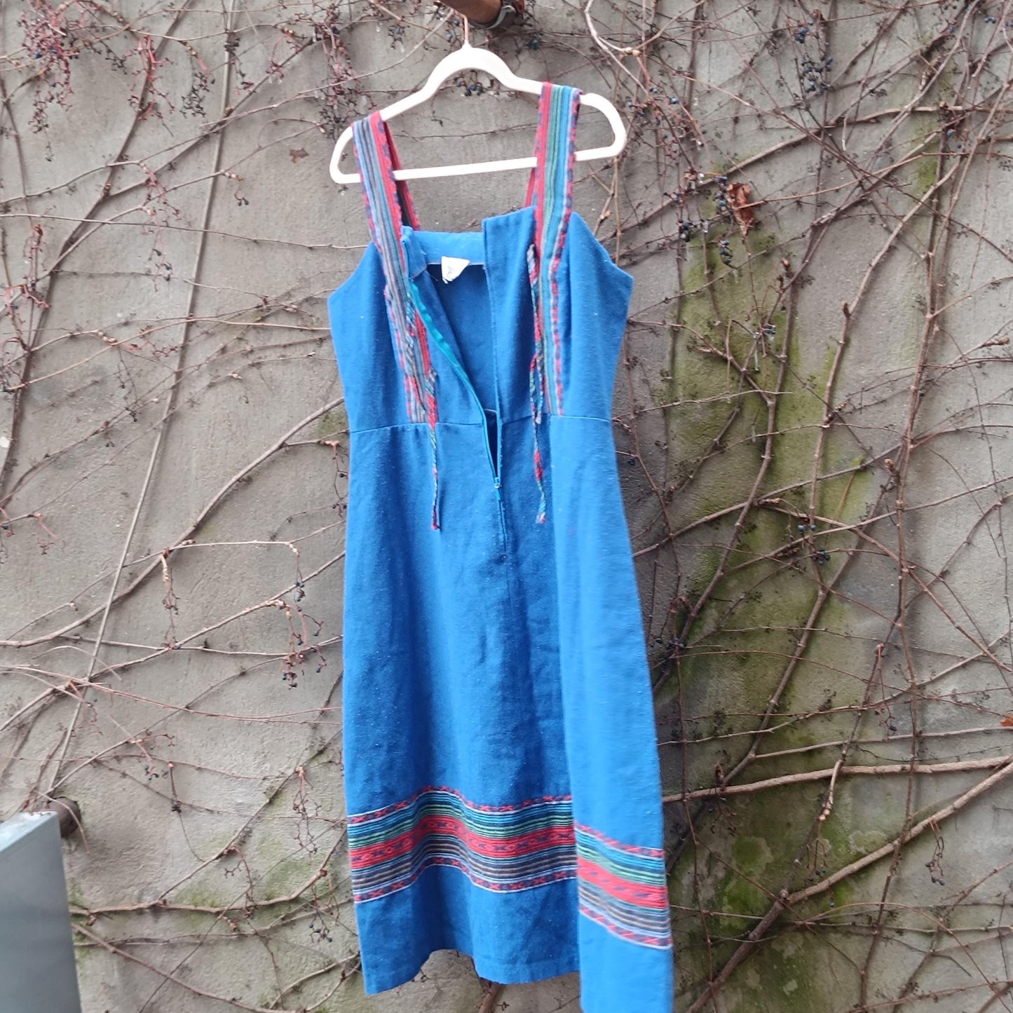 Vintage Petri of Sweden Blue Wool Blend Pinafore Dress Scandinavian Minimalist 70s