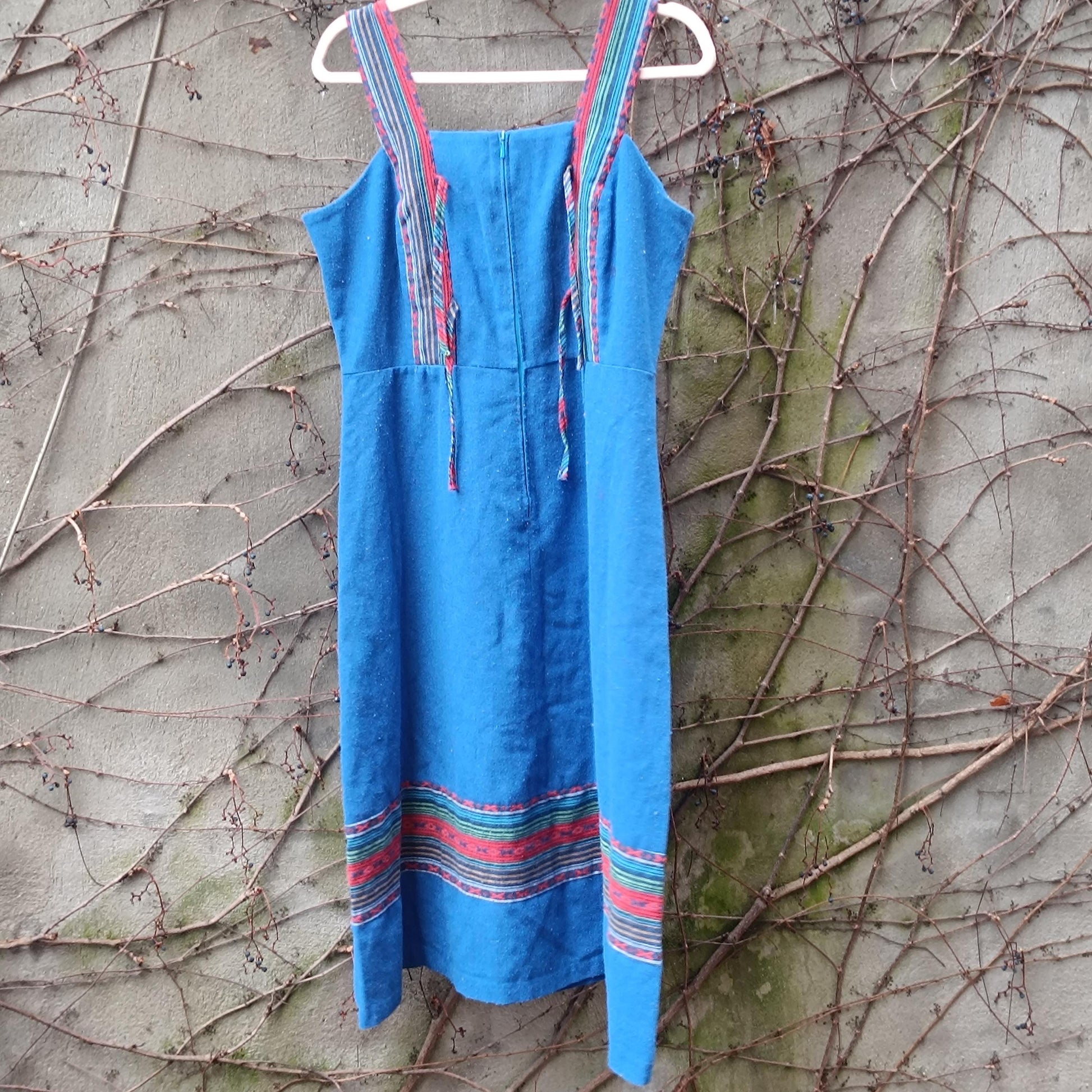 Vintage Petri of Sweden Blue Wool Blend Pinafore Dress Scandinavian Minimalist 70s