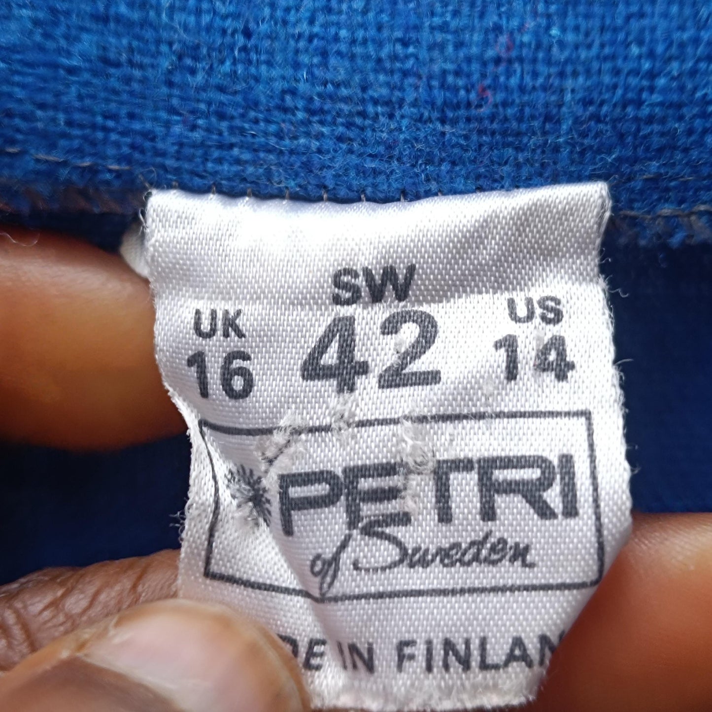 Vintage Petri of Sweden Blue Wool Blend Pinafore Dress Scandinavian Minimalist 70s